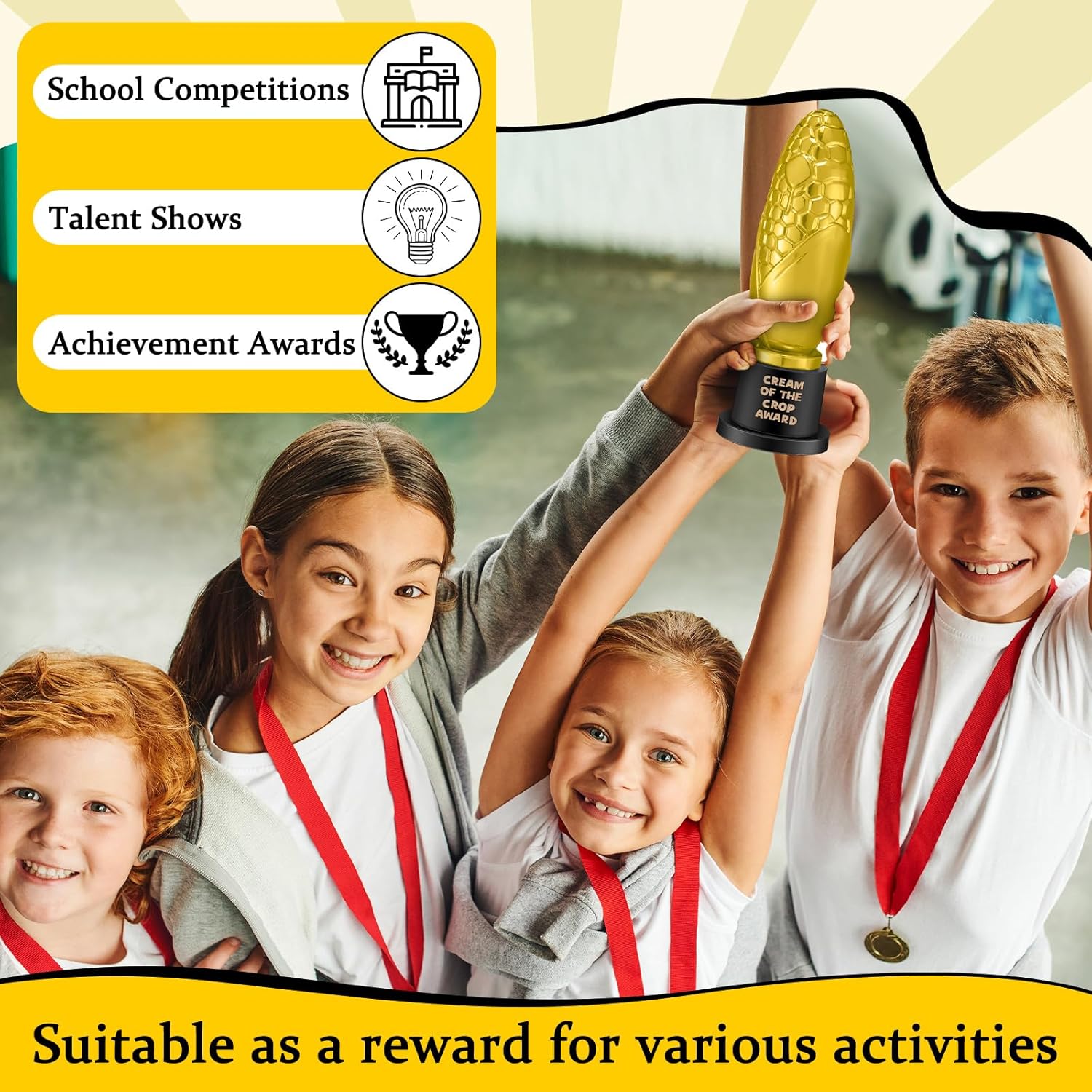 24 Pcs Corn Trophy Award 6 Inch Cream of The Crop Funny Trophy Award Funny Graduation Gifts MVP Gold Plastic Corn Decor Bulk Sports Event Party Favors for Champion Employee Coworker Friend
