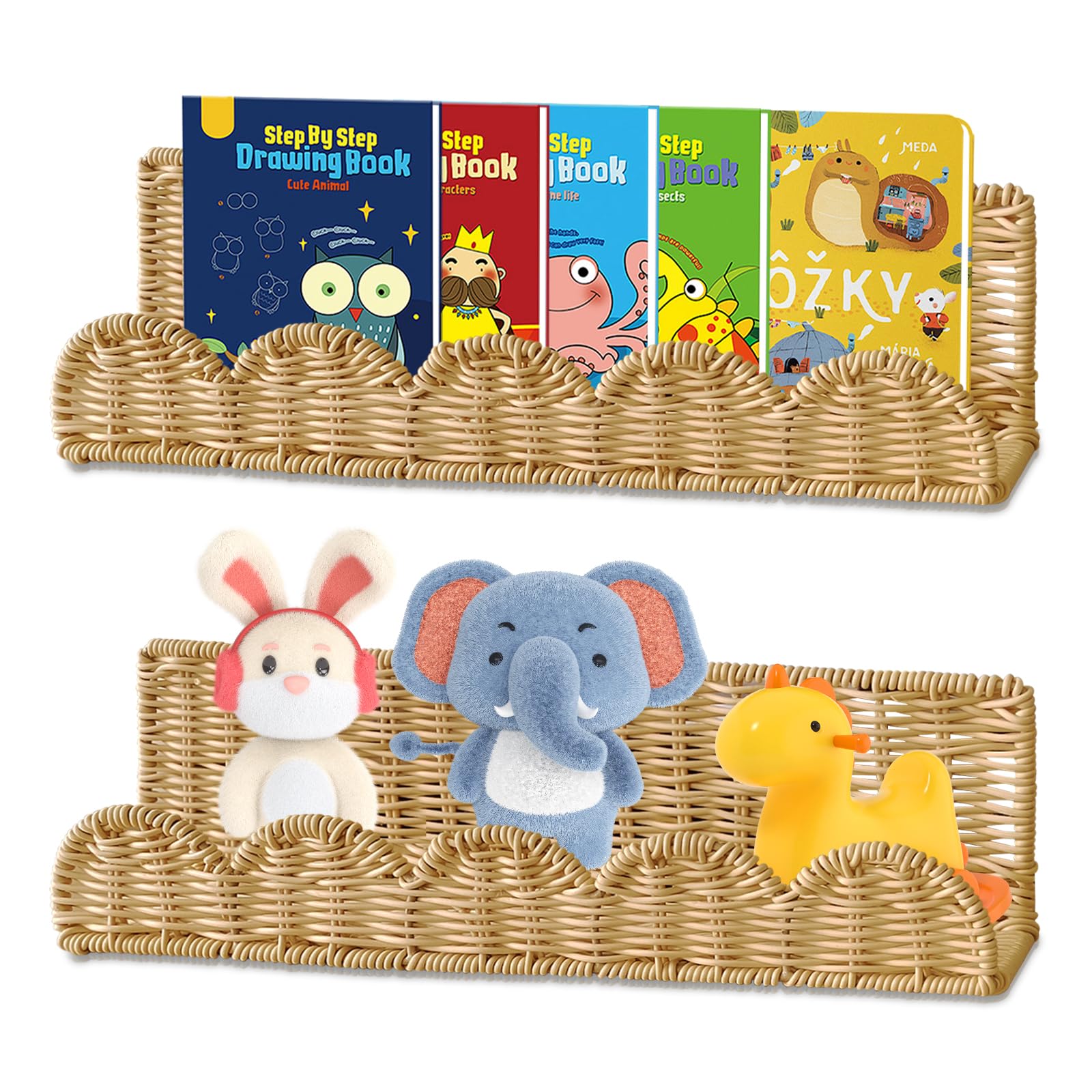 FRTAOOP Kids Cloud Floating Bookshelf: 40 cm Set of 2 Wall Mounted Shelves with Large Storage Solution for Nursery Bedroom