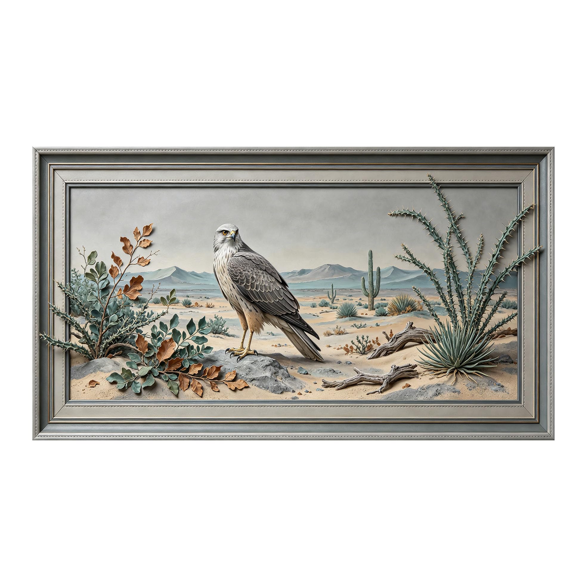Yzpallescene 3D 3D Framed Wall Art 50cm×90cm Desert Hawk Landscape Oil Painting Large Size SelfAdhesive Removable Wall Decor Prints Artwork for Living Room Bedroom Office