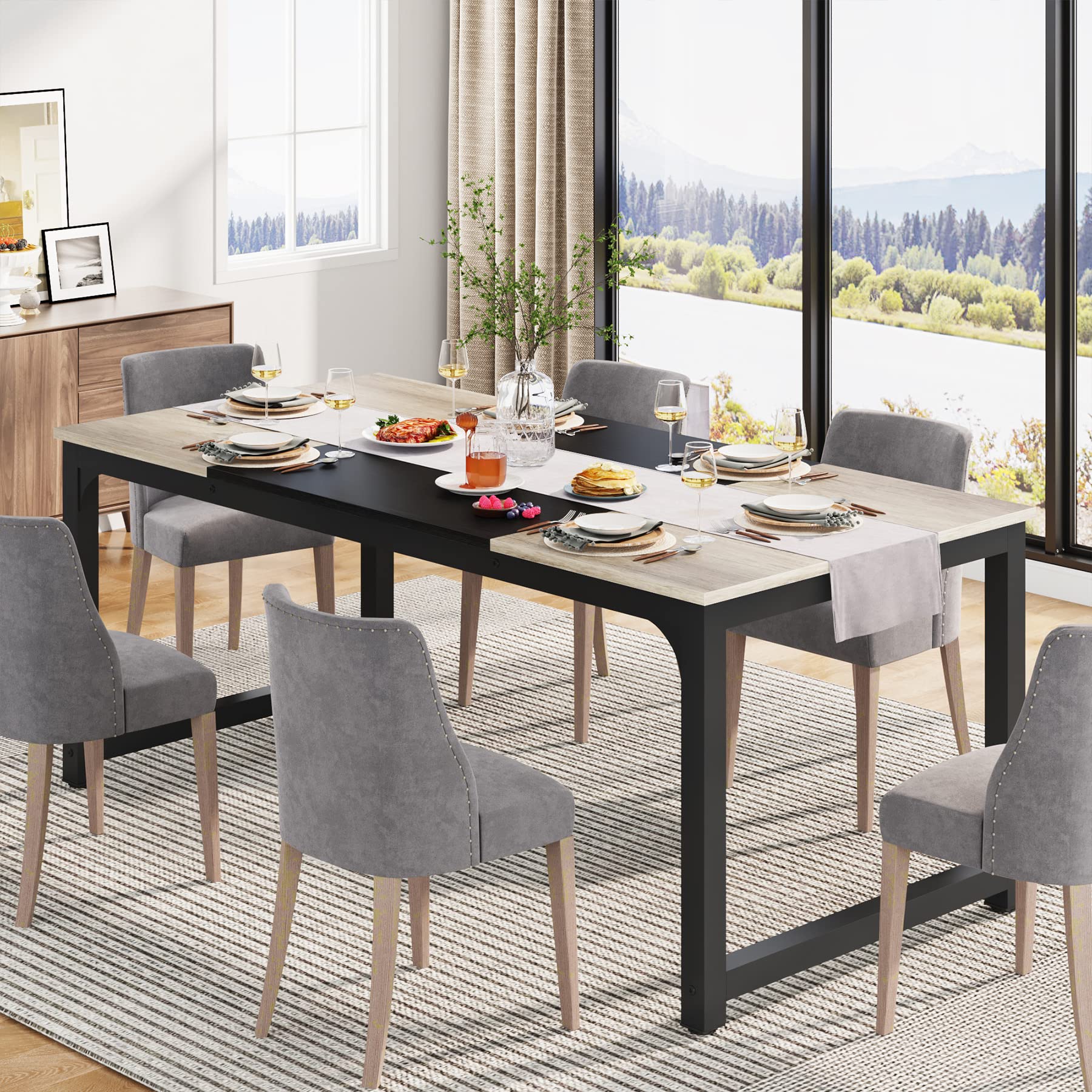 Tribesigns Mesa de comedor de 180 x 80 cm, mesa de cocina industrial para 6-8 personas, mesa rectangular para comedor, cocina, sala de estar, con robustas patas de metal (Gris vintage)