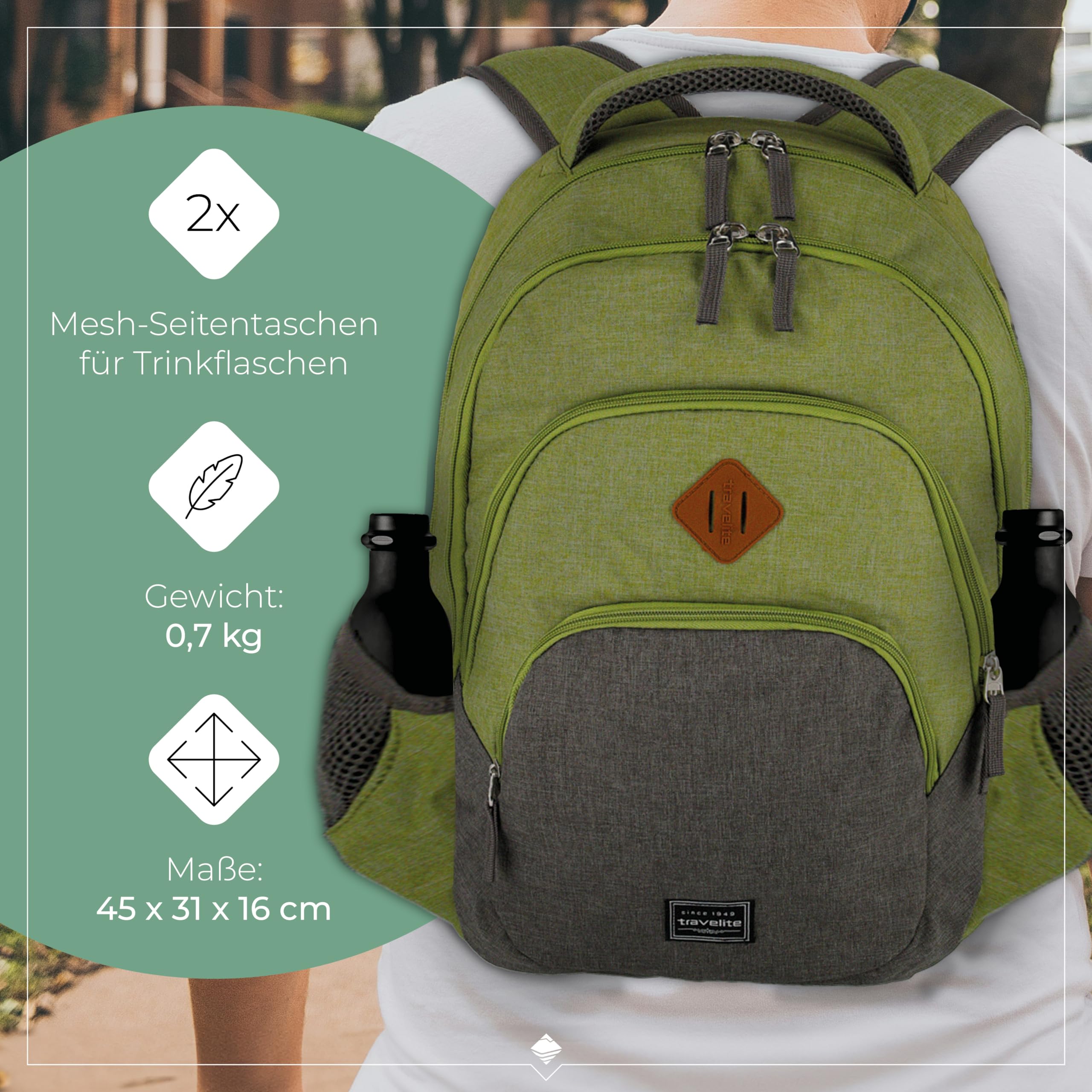 Travelite BASICS Plecak, Pojemność 22 L, Zielony/Szary