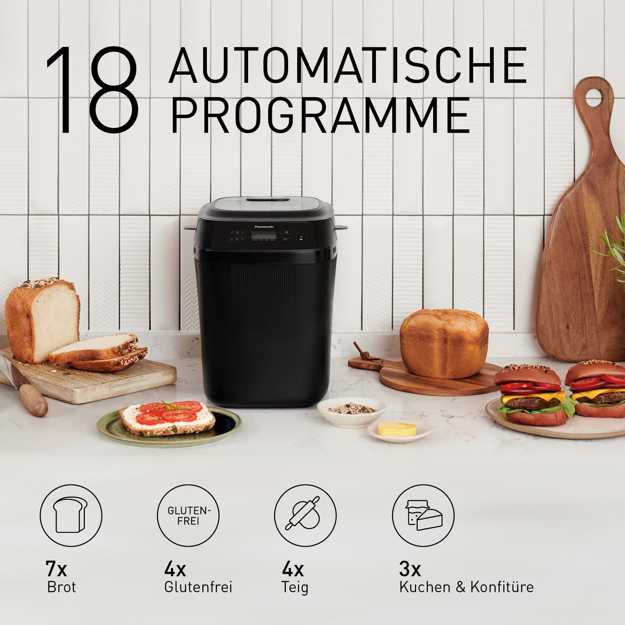 Panasonic SD-PN100KXE Mini Brotbackautomat - Kompakter Brotbackmaschine mit 18 Automatikprogrammen, Glutenfrei-Optionen, Dualen Temperatursensoren, Handwerkskunst-Knetsystem, Einfache Bedienung