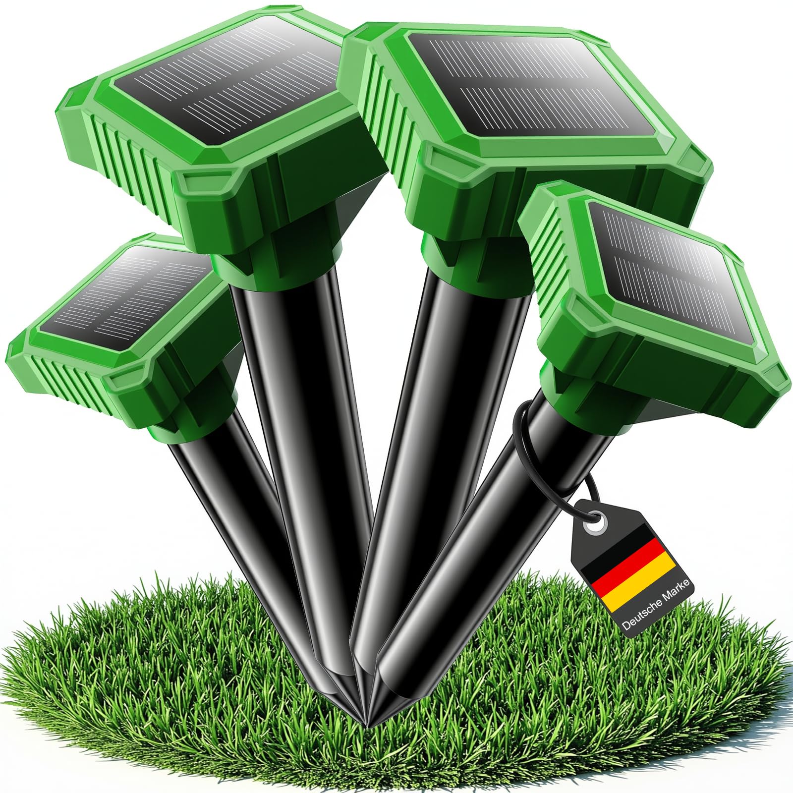 Maulwurf Vertreiber, Leistungsstarker Wühlmausschreck & Maulwurfschreck Solar für Garten, 4 Stück Wühlmaus Vertreiben Ultraschall, IP65 Wasserdicht Maulwurf Vertreiben für Rasen, Hof, Bauernhof