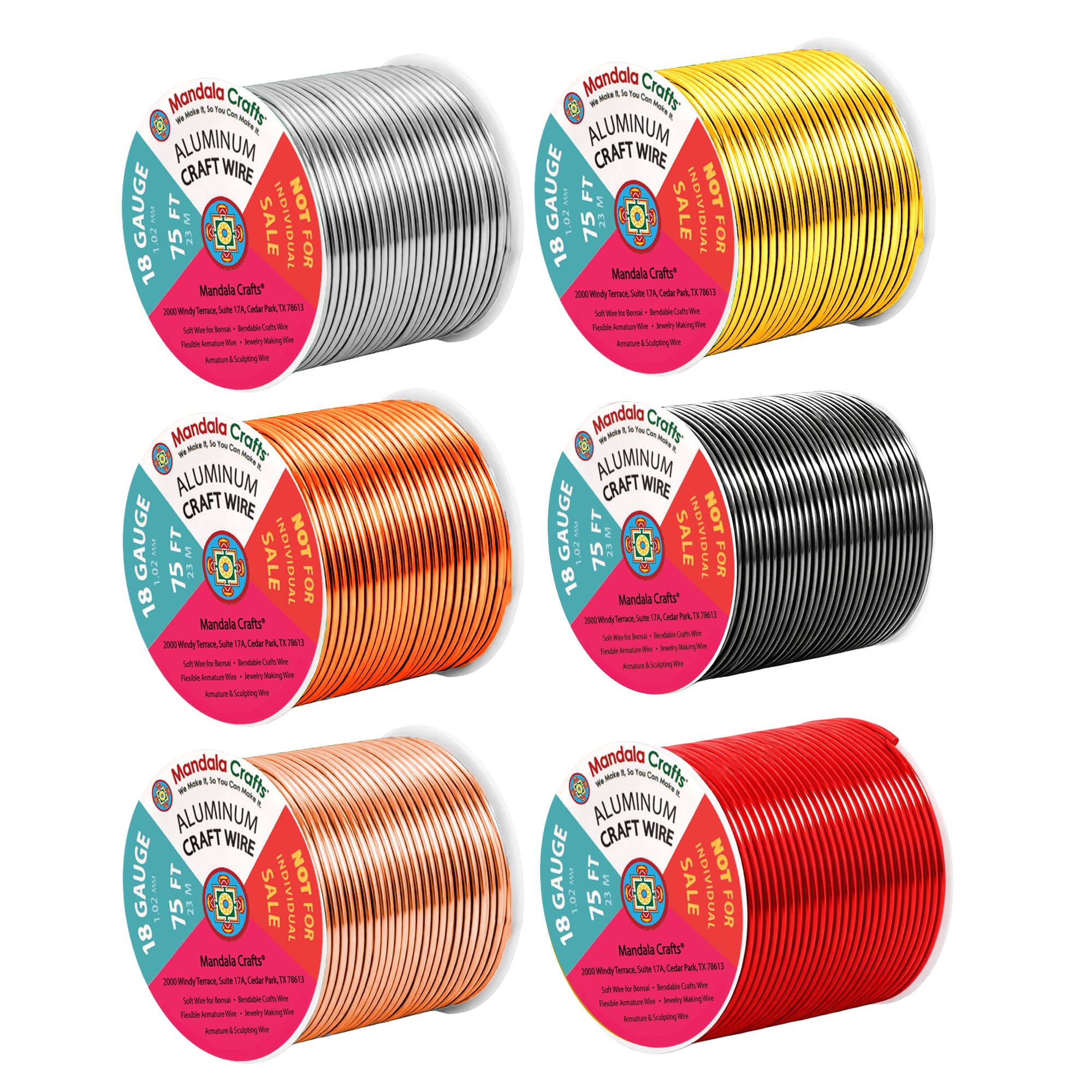 Mandala Crafts 18 GA Gray Copper Red Assorted Anodized Aluminum Craft Wire