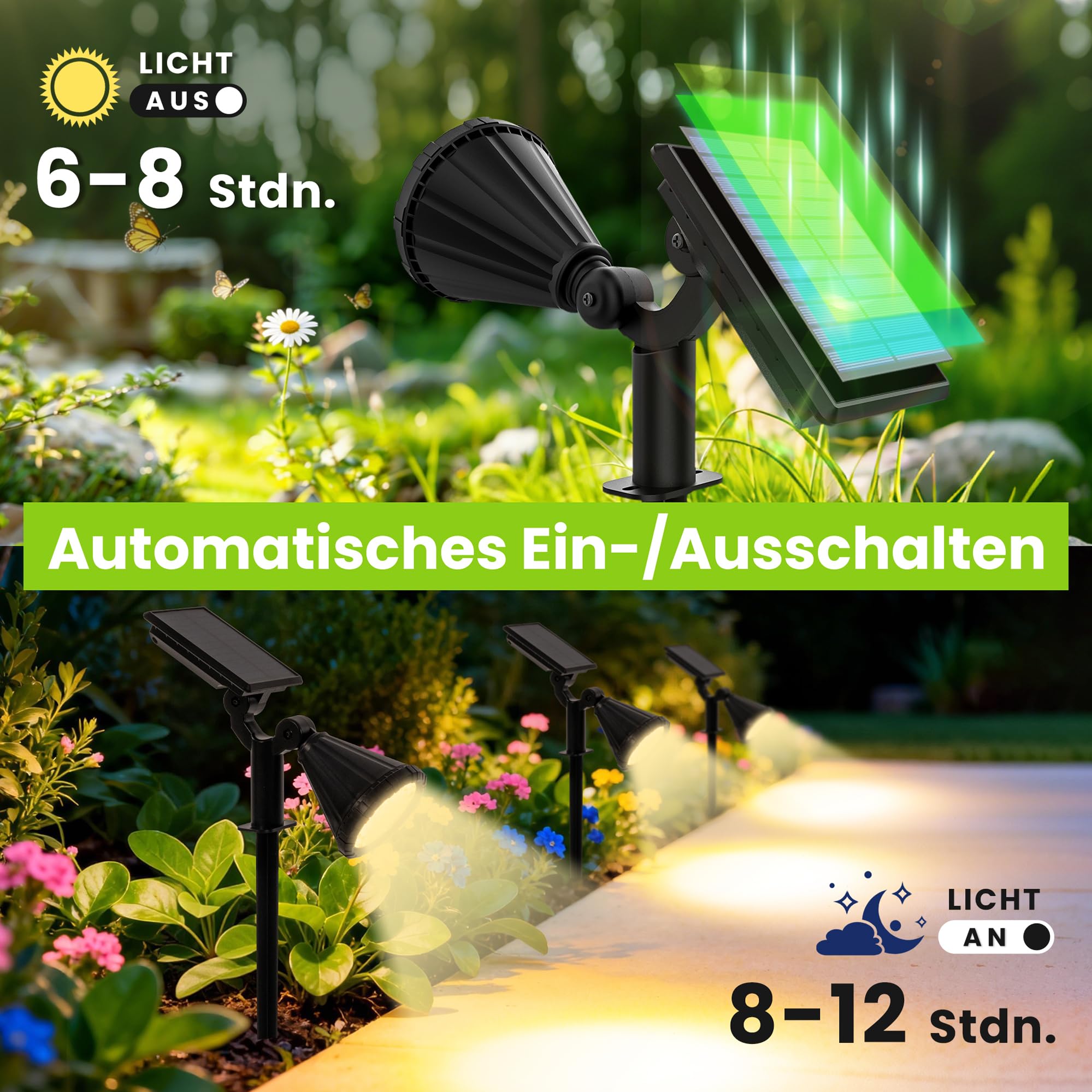 Solpex Solarlampen für Außen, 6 Stück 25 LEDs Solarleuchten für Außen | IP65 Wasserdicht Solar Gartenleuchten für Außen, 3 Helligkeit Solar Strahler Aussen für Garten, Weg, Terrasse (Warmweiß)