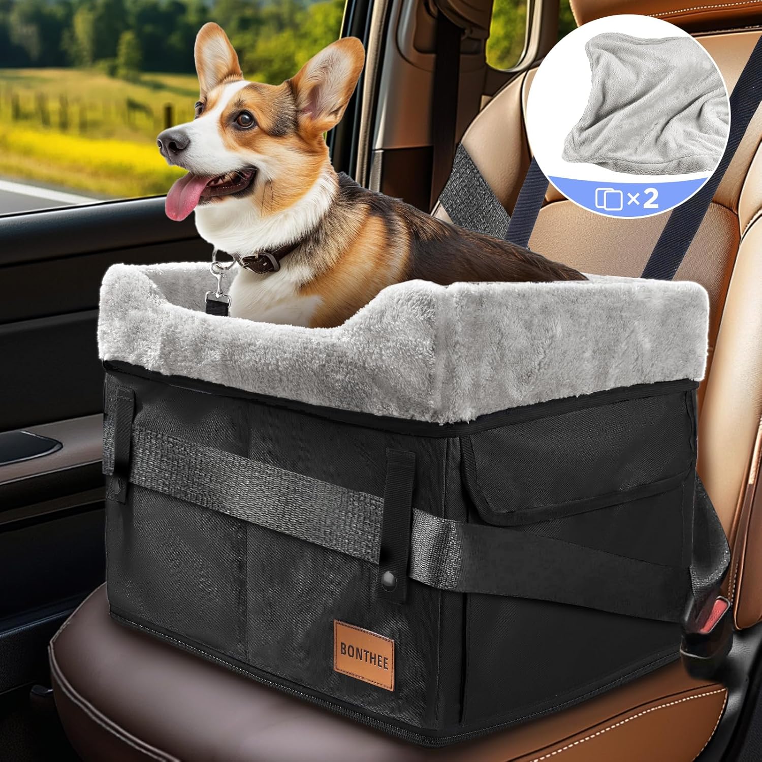 Dog Car Seat for Small Dogs Portable Dog Booster Car Seat for Front and Back Seats with Clip-On Safety Leash Adjustable Straps Puppy Car Seat Washable Perfect for Pets Up to 30lbs(Black) Small Black