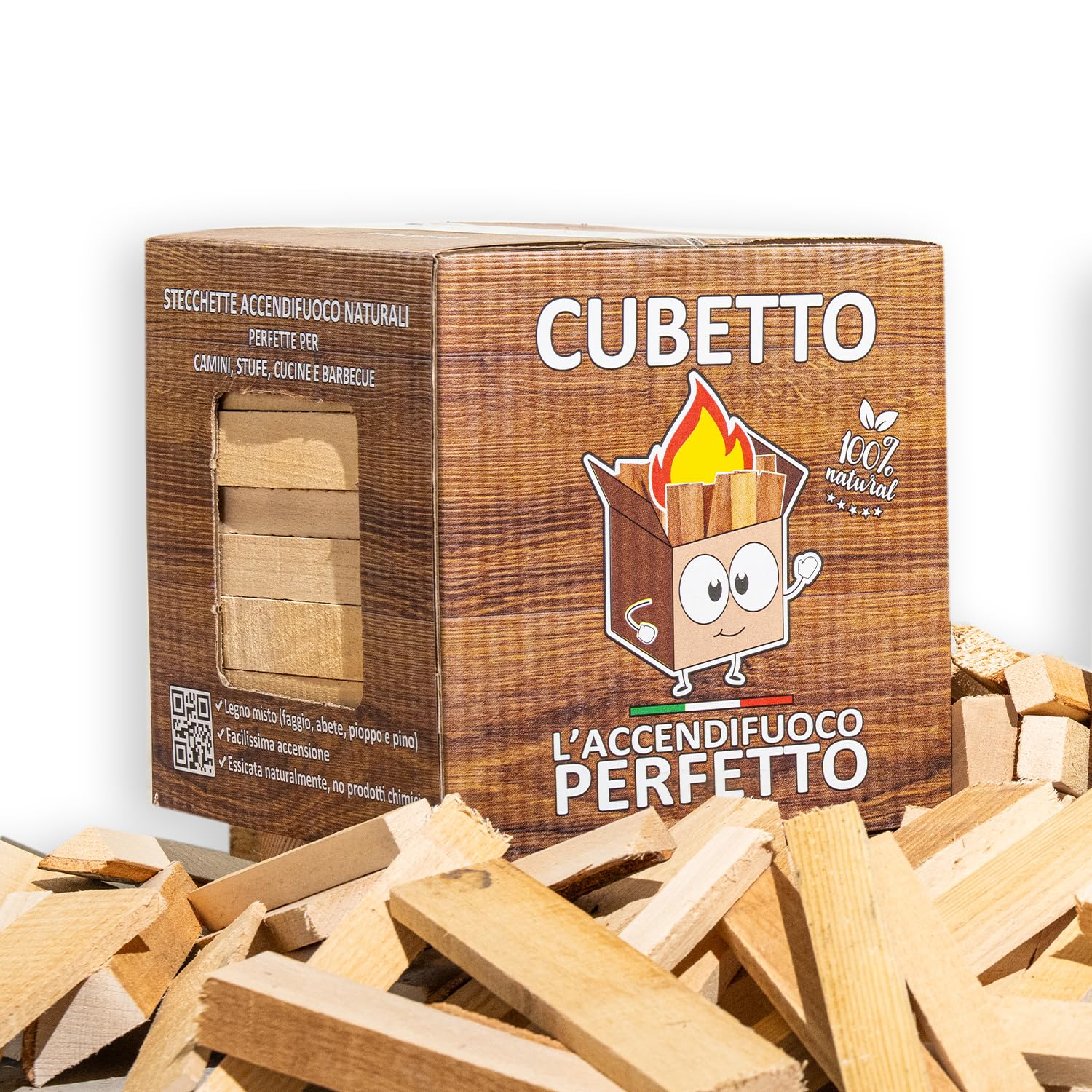 CUBETTO FEMIRO Legnetti Accendifuoco Faggio e Abete – 1 Scatola da 4 kg – Accendi Camino per Camini, Stufe, Forni e Barbecue – Confezione Pulita e Compatta