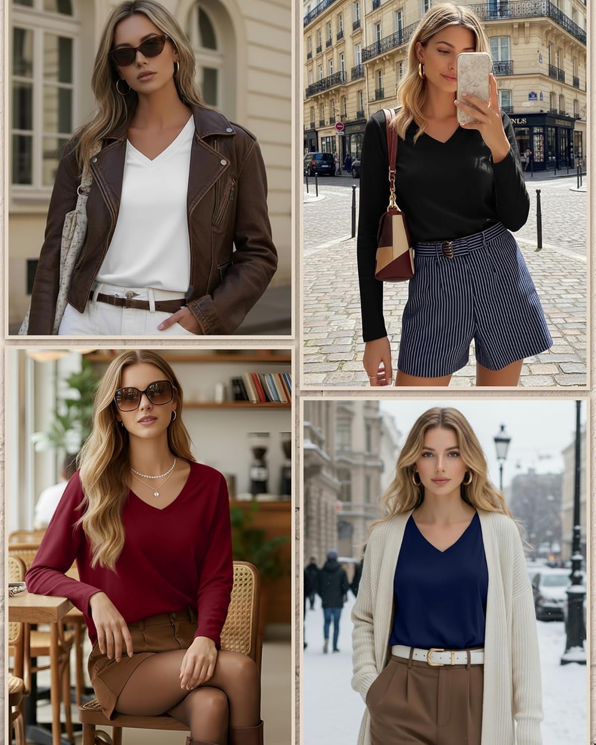 Huukeay 5 Pack Women's T-Shirts V Neck Long Sleeve Tops Casual Loose Fit Layering Shirts Flat Hem Basic Plain Work Tees - Image 2