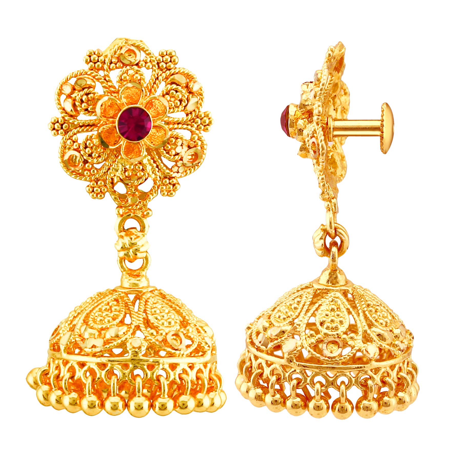 MEENAZ Jhumka: 22k (916) & Earrings: 24k (999) Traditional South Indian Temple Brass, Non-precious Metal, Gold-plated & Copper and Ruby Jhumki Earrings for Women & Girls, Yellow, Golden & Red (B085TN3SDT) Amazon Price History, Amazon Price Tracker
