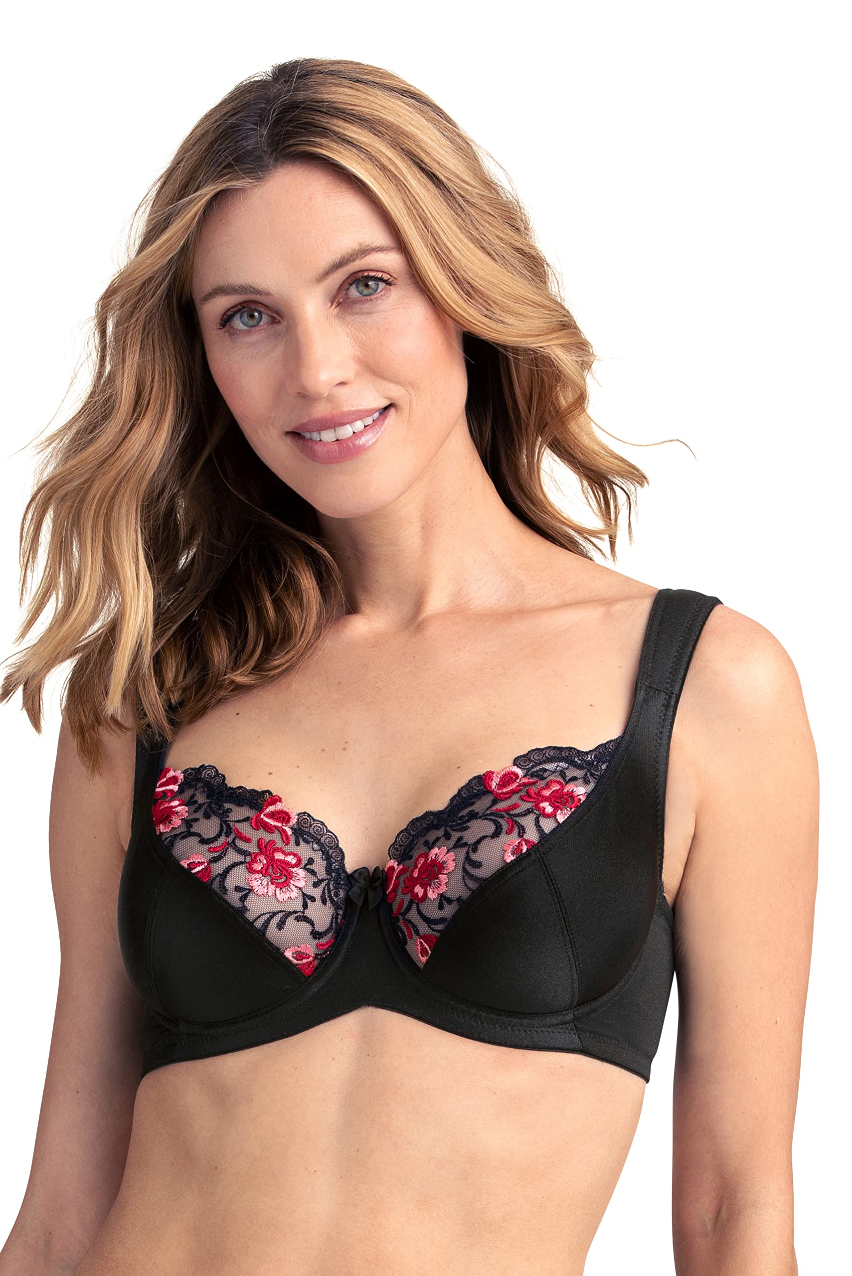 Miss Mary Of Sweden Women's Black Shine Underwire Embroidered Unpadded Cup Bra 34B