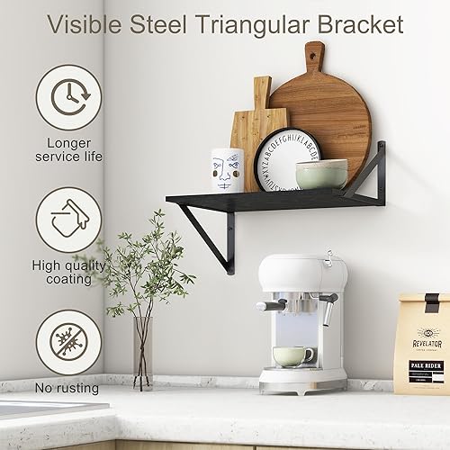 Miniatura 3 de Fun Memories Estantes flotantes profundos para pared, estantes flotantes negros de 12 pulgadas de profundidad, juego de 2, estantes de pared de 16