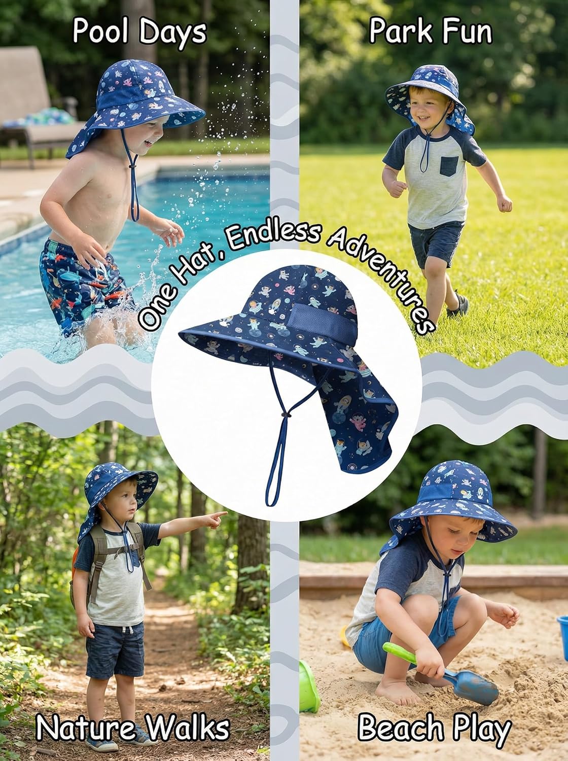 icolor Kids Sun Hat UPF50+ Sun Protection Bucket Hat Toddler Summer Beach Play Hats with Neck Flap for Girl Boy Ages 3~10 - Image 7