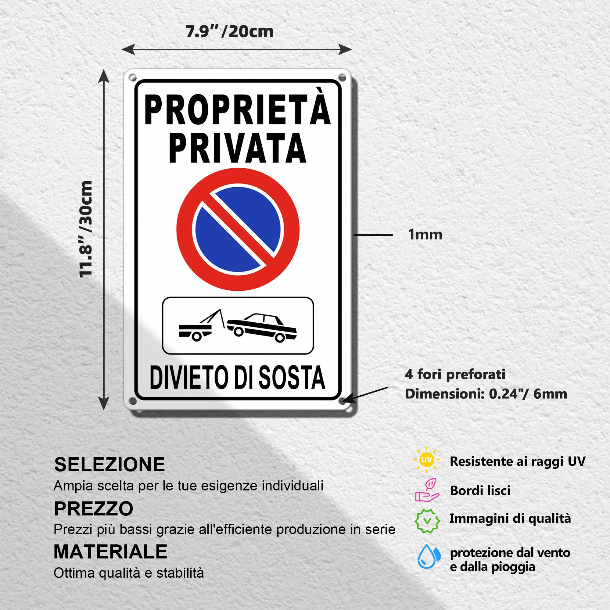 TAKULA Cartello Proprietà Privata,Divieto Sosta con Rimozione Forzata e Sosta Vietata 30x20cm Alluminio Antiruggine, Riflettente Notturno, Preforato Universale per Garage/Strade