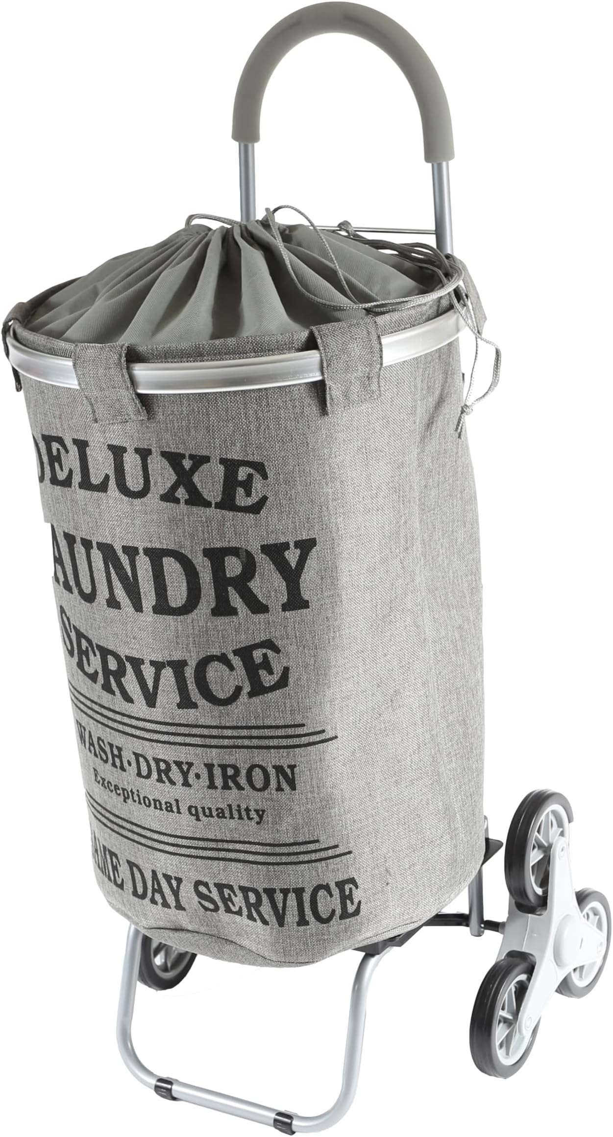 dbest products Stair Climber Laundry Trolley Dolly, Grey Laundry Bag Hamper Basket cart with wheels sorter