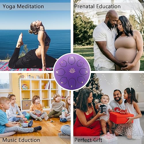 Miniatura 6 de Tambor de lluvia de 8 notas de 6 pulgadas para jardín exterior, con bolsa, libro de música, baquetas, soporte de mazo y paletas de dedo, tambor de