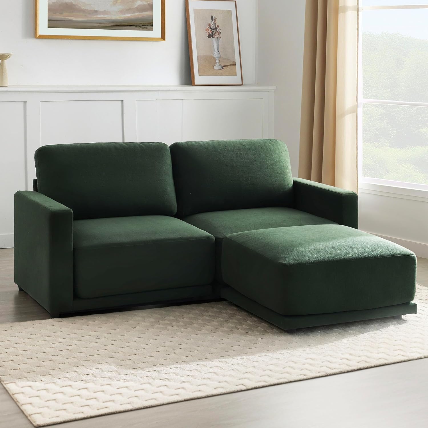 79" Modular Sectional Couchs for Small Living Room, L-Shaped Modern Sofa with Ottoman, 3-Piece Chenille Sofa Set for Apartment Home Furniture, Dark Green