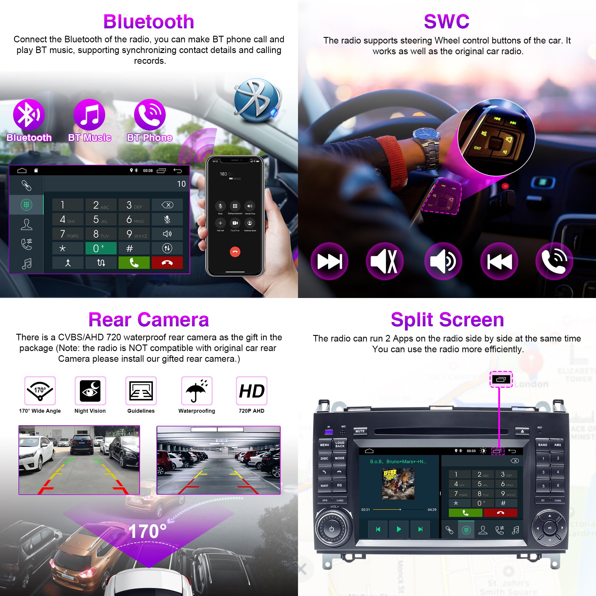 Android-Autoradio für Benz W169 W245 B16 B170 B180 B200 W639 Vito Viano W906 Sprinter Bildschirm Carplay Android Auto, GPS-Navigation [2 GB RAM + 16 GB ROM]