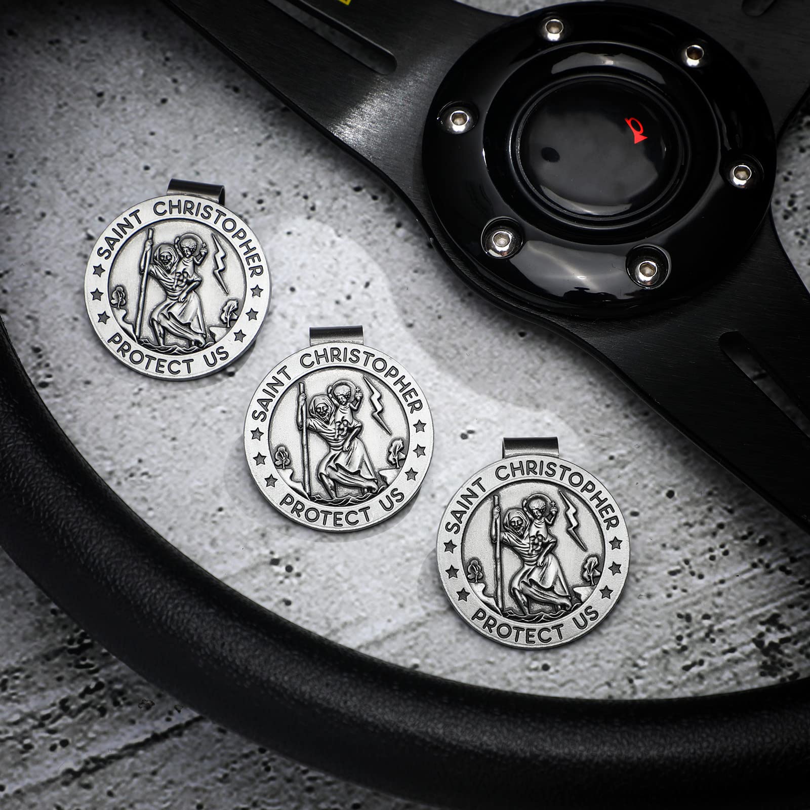 Tallew 4 Pieces St Christopher Medals for Car Religious Car Visor Clips Catholic St Christopher Automotive Car Medals — view 4