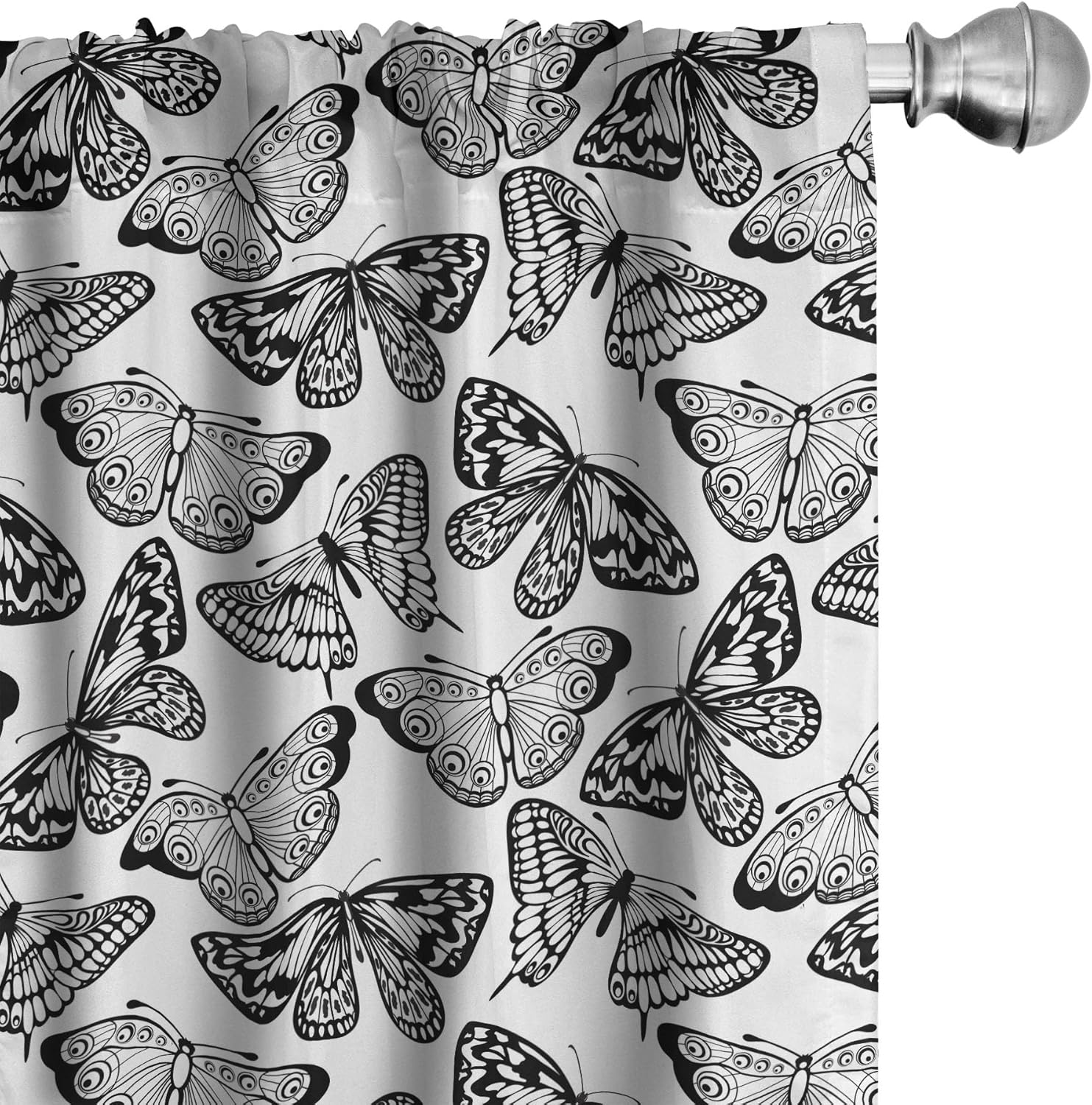 Ambesonne Black and White Curtains, Monochrome Assortment of Butterflies Schaus Swallowtails and Birdwings, Window Treatments 2 Panel Set for Living Room Bedroom, Pair of - 28" x 95", White and Black