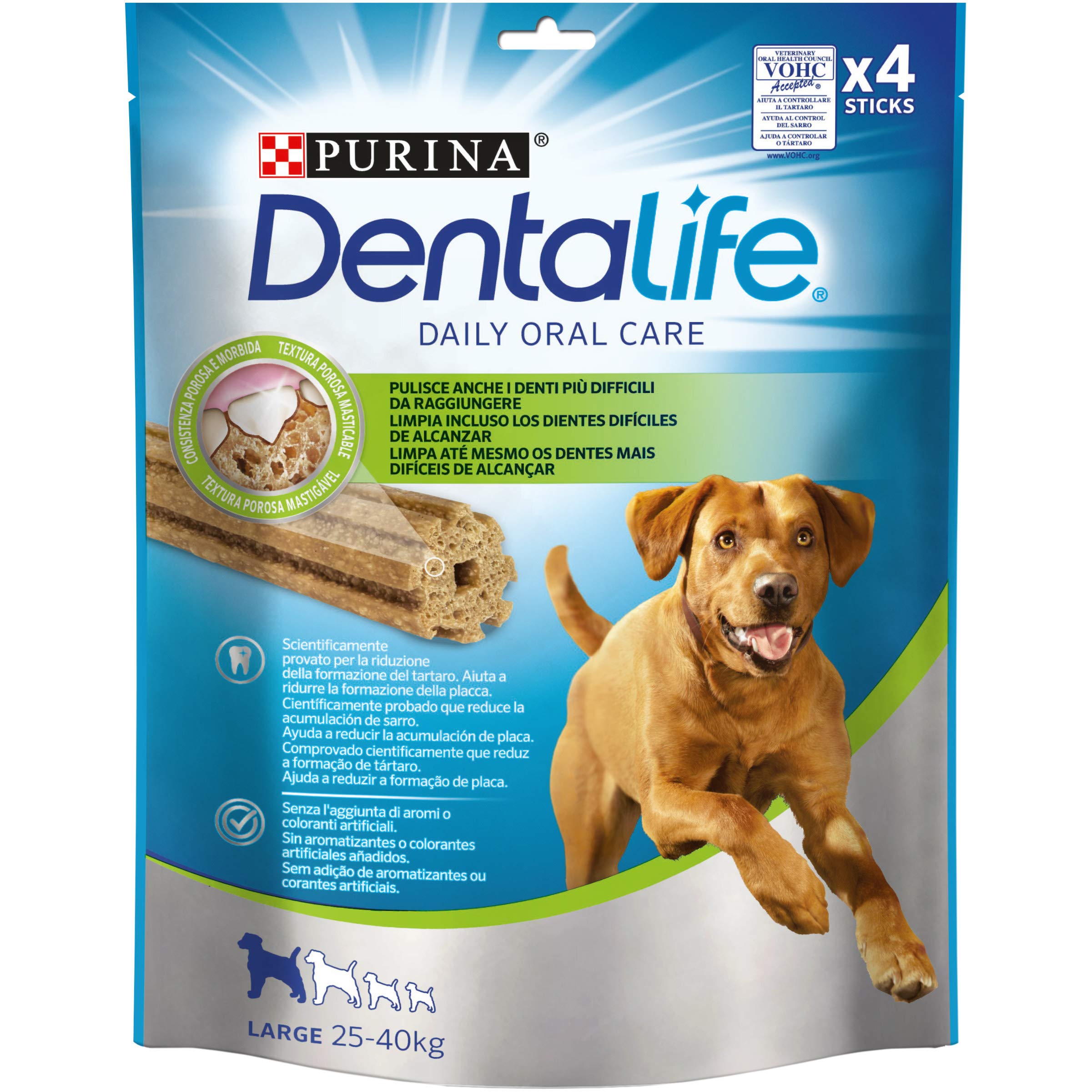 Dentalife Purina Daily Oral Care Large, Snack Dental, premio para perros grandes , 6 bolsas x 4 sticks