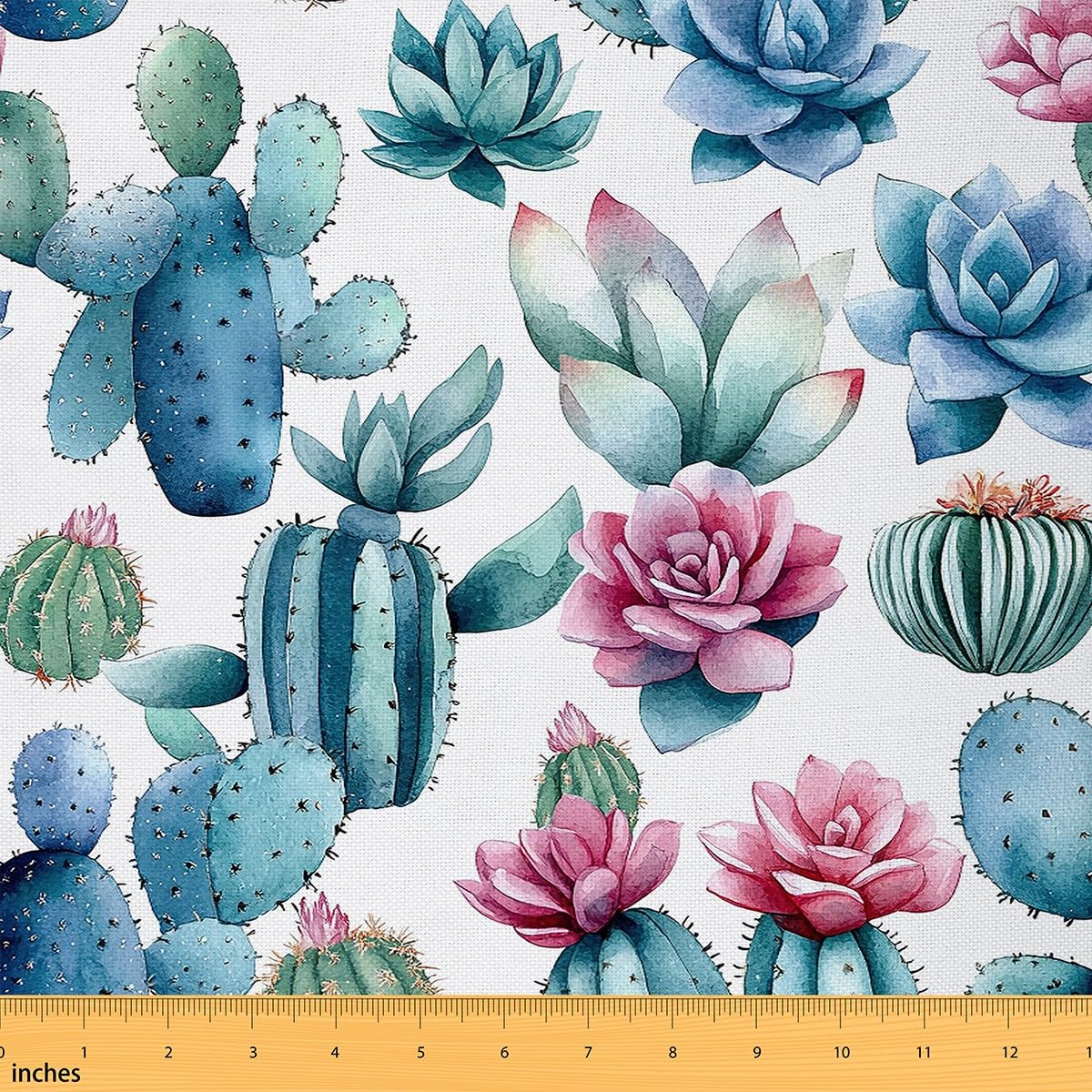 Succulent Flower Chic Plant Lotus Waterproof Fabric by The Yard Watercolor Botancil Nature Art Home DIY Fabric Cactus Plant Upholstery Fabric for Arts