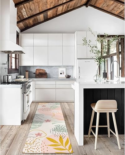 Miniatura 7 de Lahome Alfombra de pasillo rosa de 2 x 7 pies, antideslizante, lavable, alfombra de baño, ligera, antideslizante, con estampado botánico, para