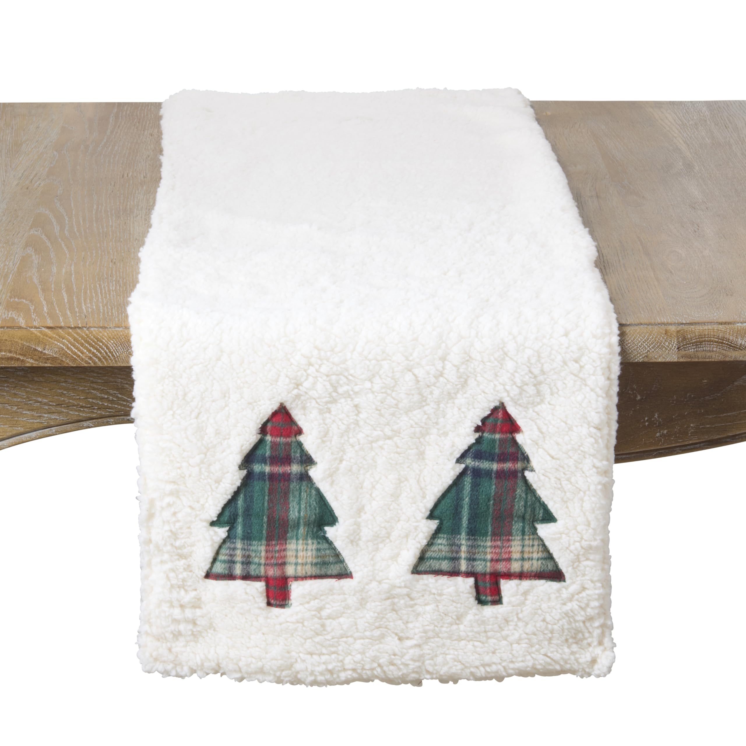 SARO LIFESTYLE Plaid Christmas Tree Table Runner - Cozy Holiday Table Runner for Christmas Dining Tables, Winter Entertaining, and Festive Farmhouse Tablescapes, 16"x72", Ivory