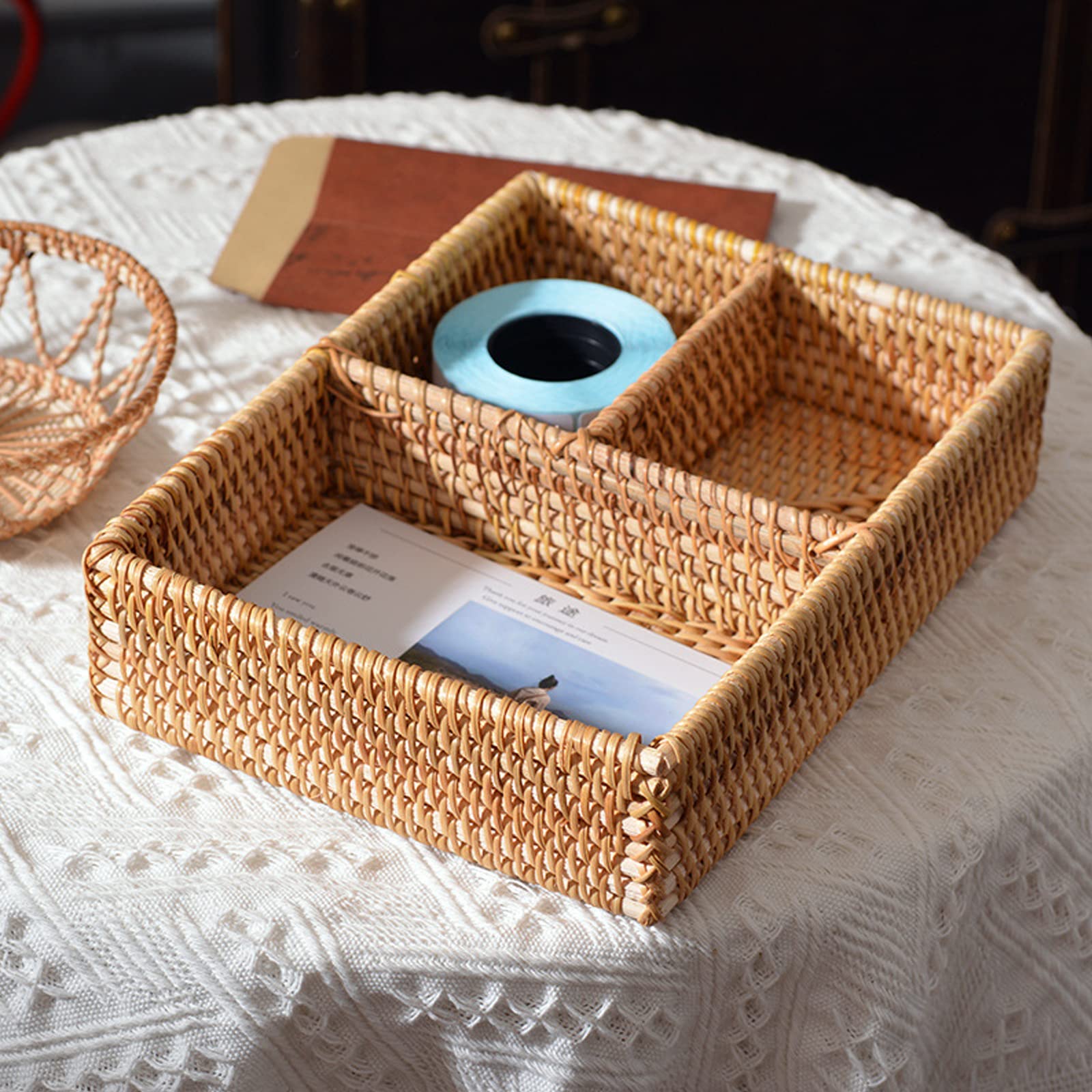 Panier De Rangement En Rotin Tressé Main - Plateau Rectangulaire, Décoration Naturelle, Pour Table Corbeille Décoration Maison