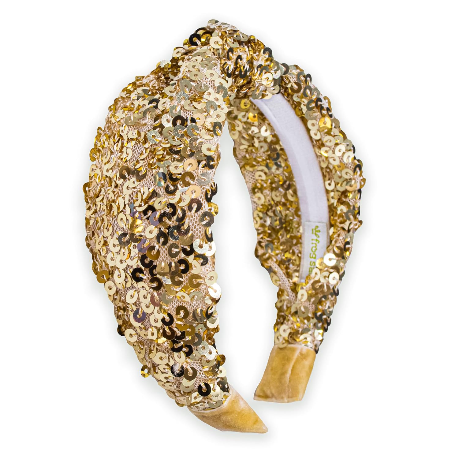 FROG SAC Sequin Knot Headband for Girls - Gold Knotted Head Bands for Kids, Sparkly Little Girl Headbands, Cute Tween Beaded Hair Band Accessories, Easter Basket Fillers Stocking Stuffers