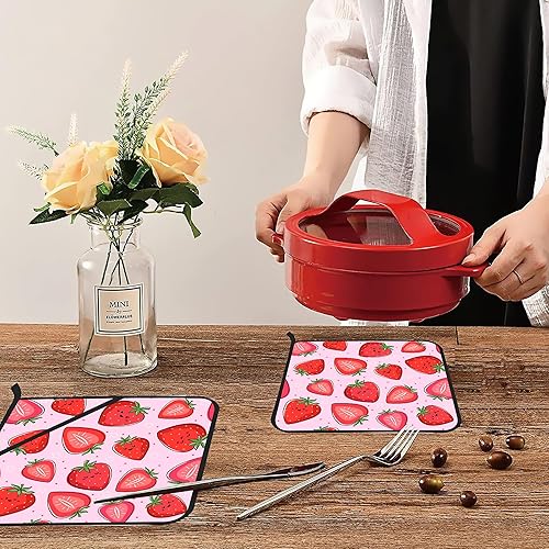 Miniatura 6 de Lindos soportes para ollas de fresa de dibujos animados, 2 unidades para cocina, almohadillas calientes resistentes al calor para cocinar, asar a la