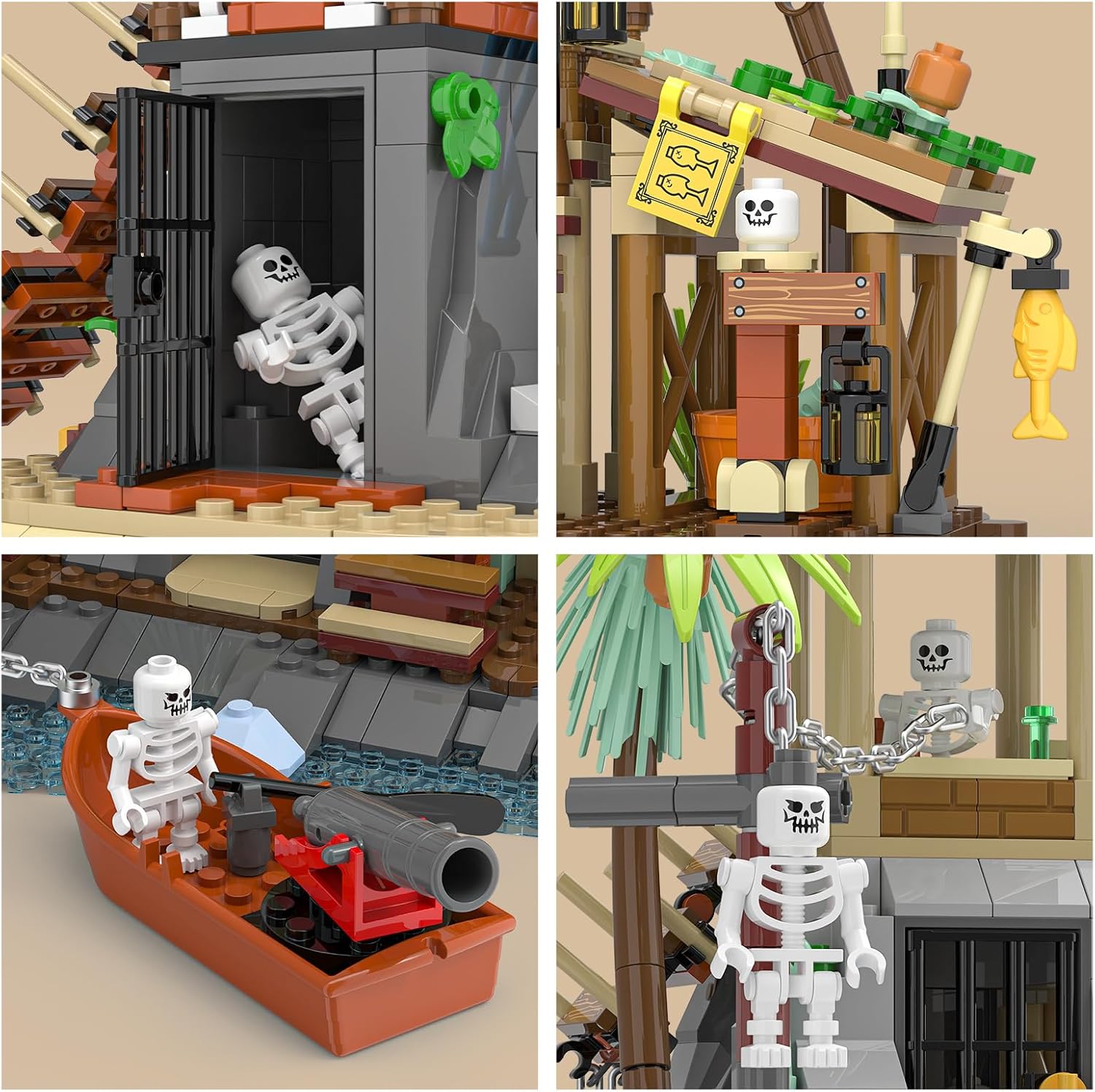 Pirate Island Building Kit - Watchtower, Black Reef, Skull Island with Skull, Prison & More Scenarios, Perfect for Family Building Time, Birthday Gifts for Boys Aged 6+, 1499 PCS, 3 Sets