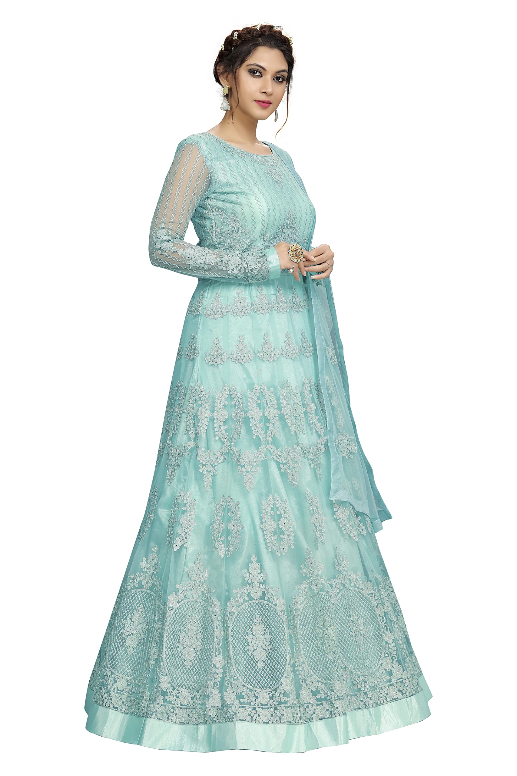 Trendmalls Anarkali Anarkali-Anzug-Set für Damen, Netz-Stickerei, indisches Pakistanisches Hochzeitskleid