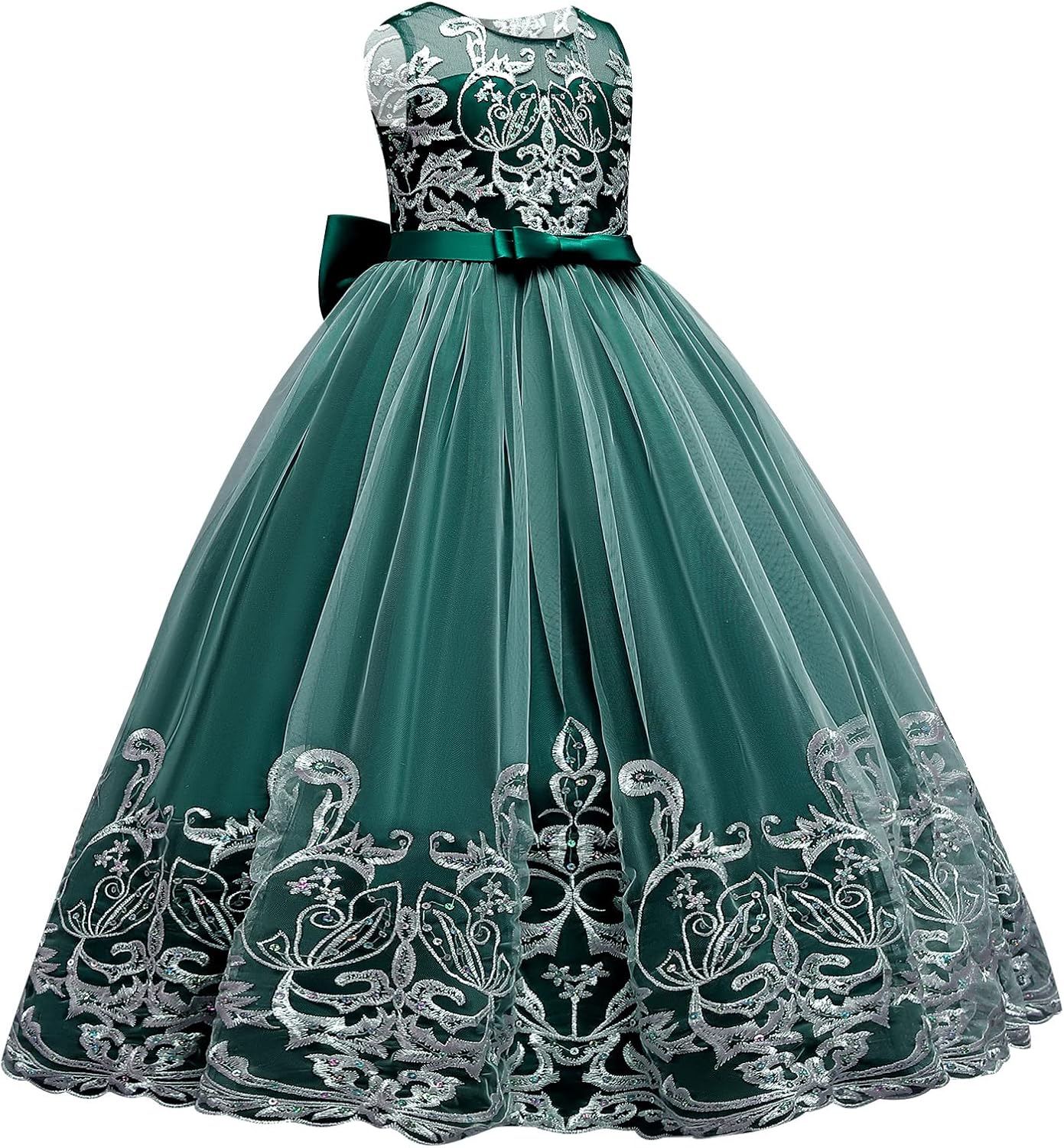 Flower Girl Lace Dress for Kids Wedding Bridesmaid Pageant Party Formal Long Gown Princess Communion Tulle Bow Dresses - Image 2