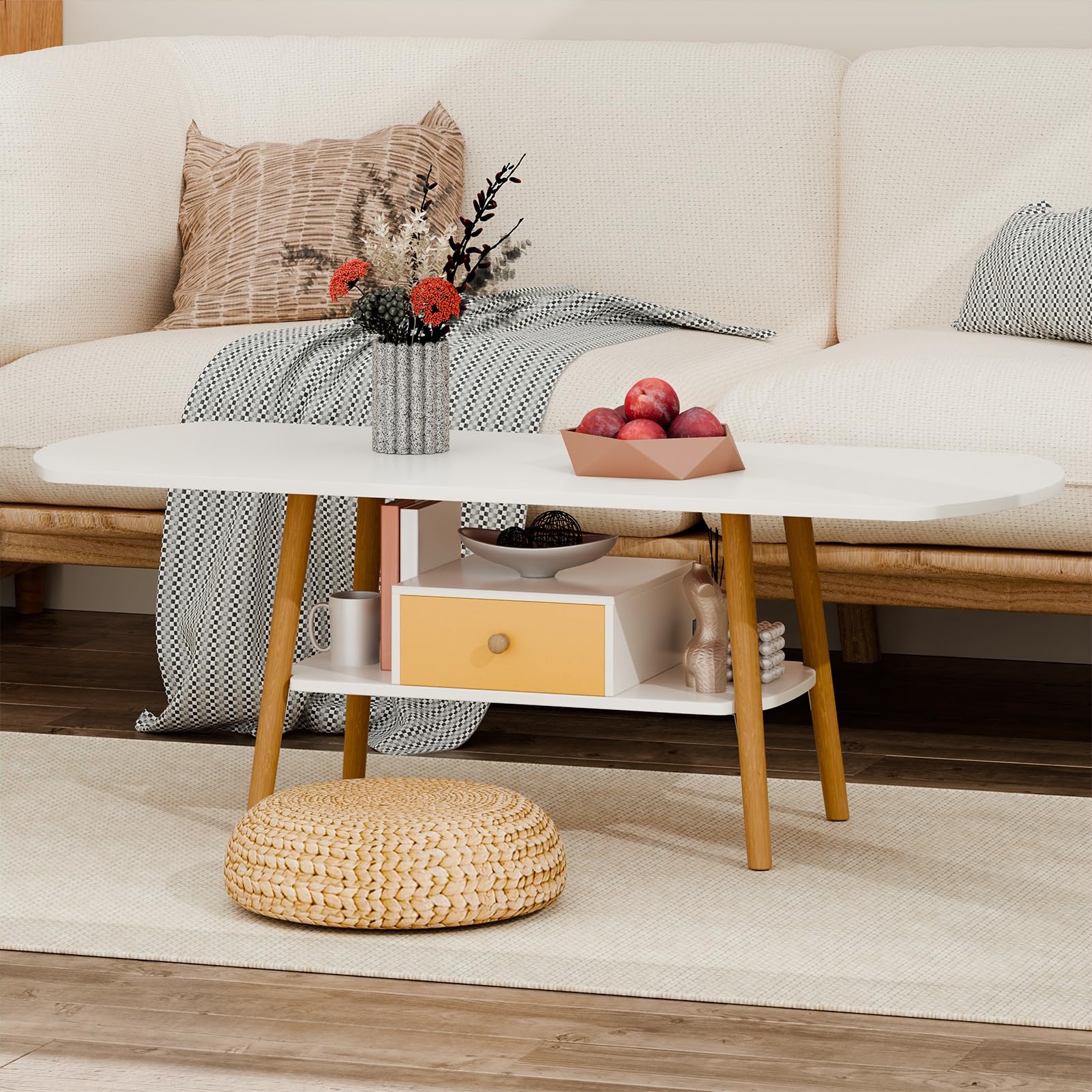 Coffee Table Oval Table Living Room Home Sofa Tea Table Cream Style Small Table Modern Oval Coffee Table