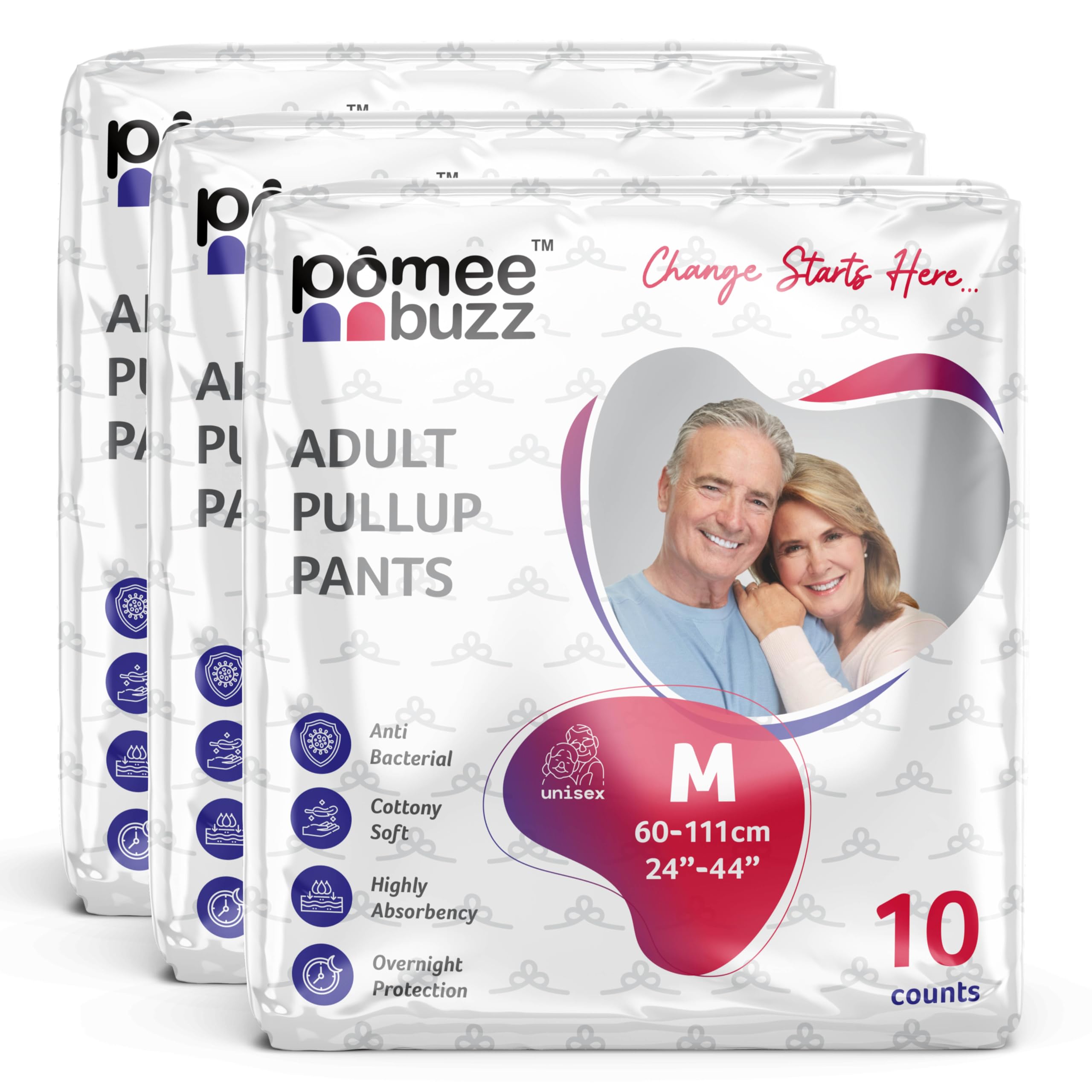 Pomee buzz Pull Ups Pants, Waist Size (60-85 Cm | 24-33 Inch) Adult Diapers | Extra Soft Material |Unisex|High Absorbency|Overnight Protection| Size - M (Pack of 3) (B0CW1P7W8F) Amazon Price History, Amazon Price Tracker