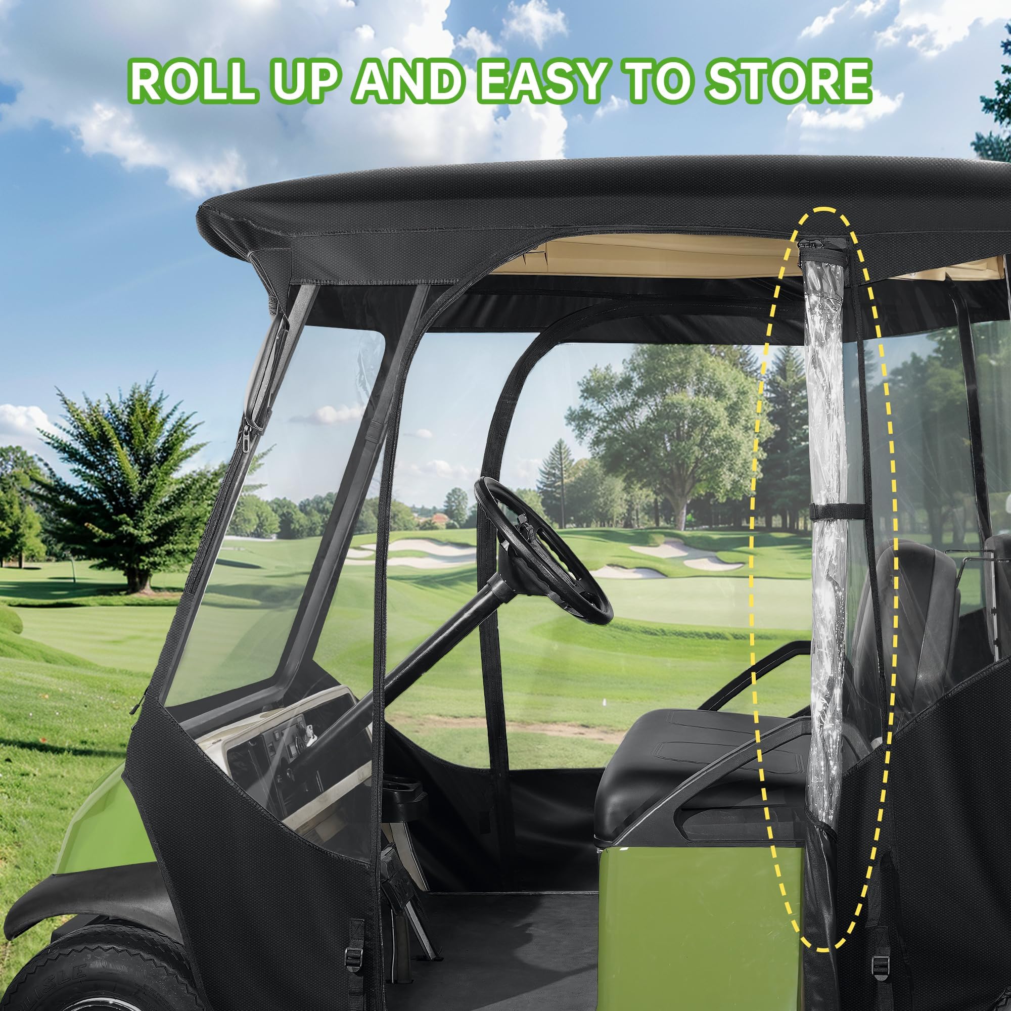 10L0L Golf Cart Deluxe Enclosure für 2 Passagiere Club Car Precedent & Temo,600D Winddicht Wasserdicht 4-Seiten Schutz Golf Buggy Warmhalten Abdeckung Fahrgehäuse (Schwarz)