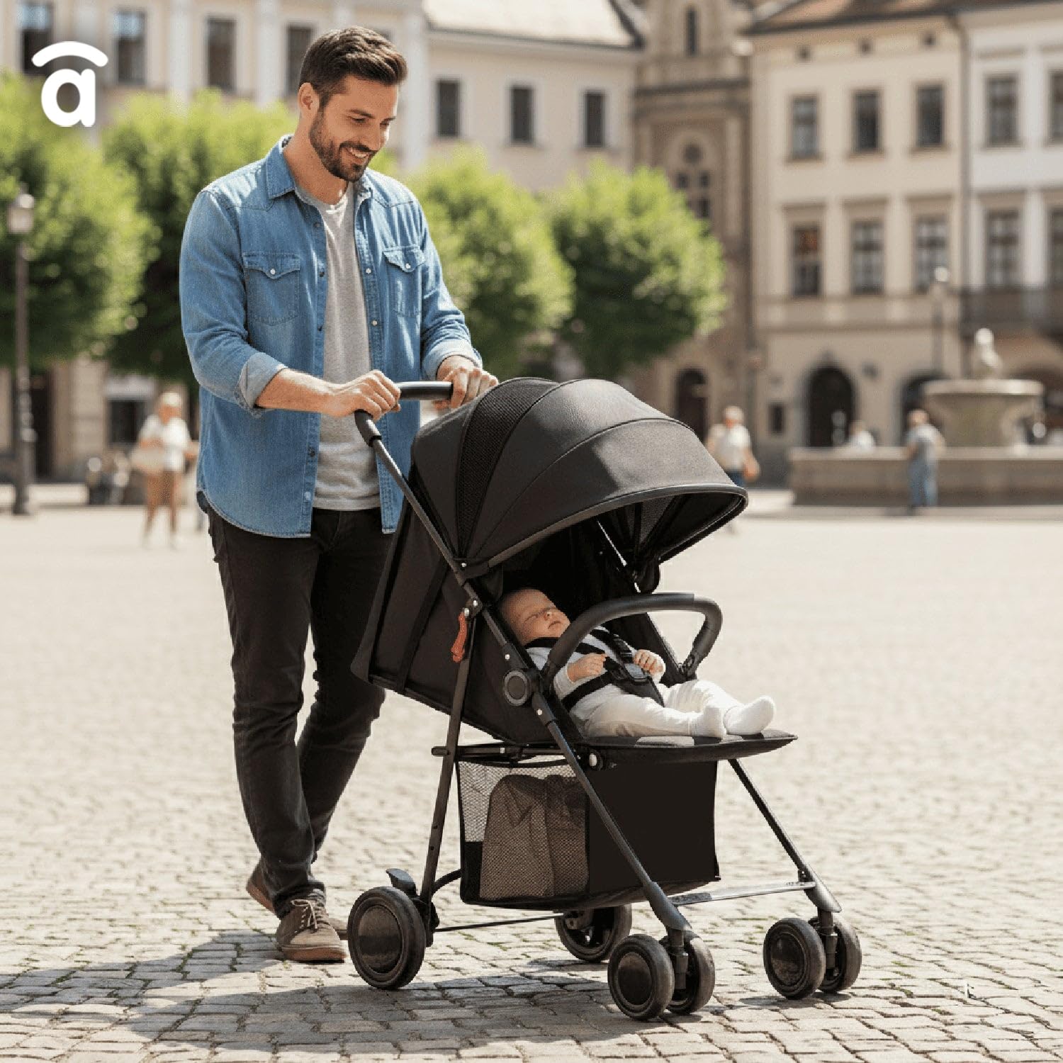 Silla de Paseo Ligera y Compacta para Bebé desde Nacimiento, Carrito Bebé Ultraligero 5,5 kg con Respaldo Reclinable, Capota Extensible, Arnés 5 Puntos y Suspensión – Asalvo NOVA Negro
