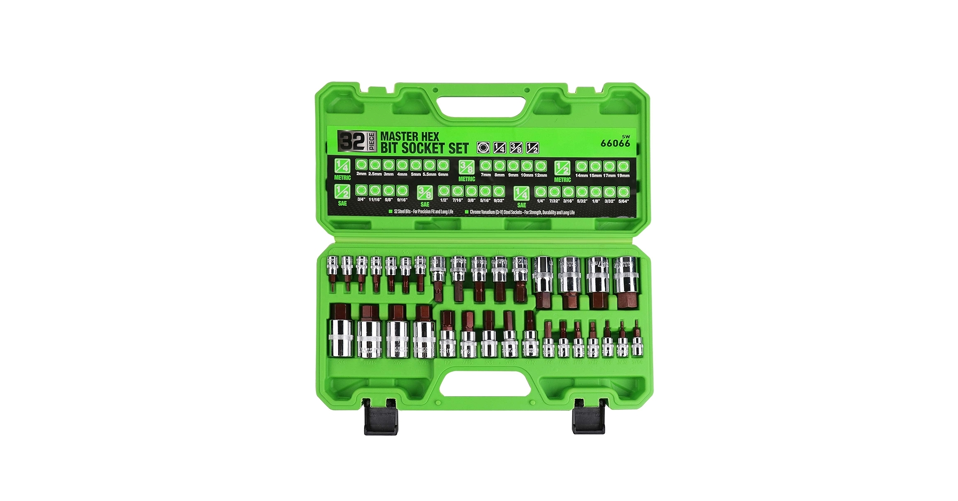 SWANLAKE 32 Piece Hex Bit Socket Set,SAE and Metric, 1/4