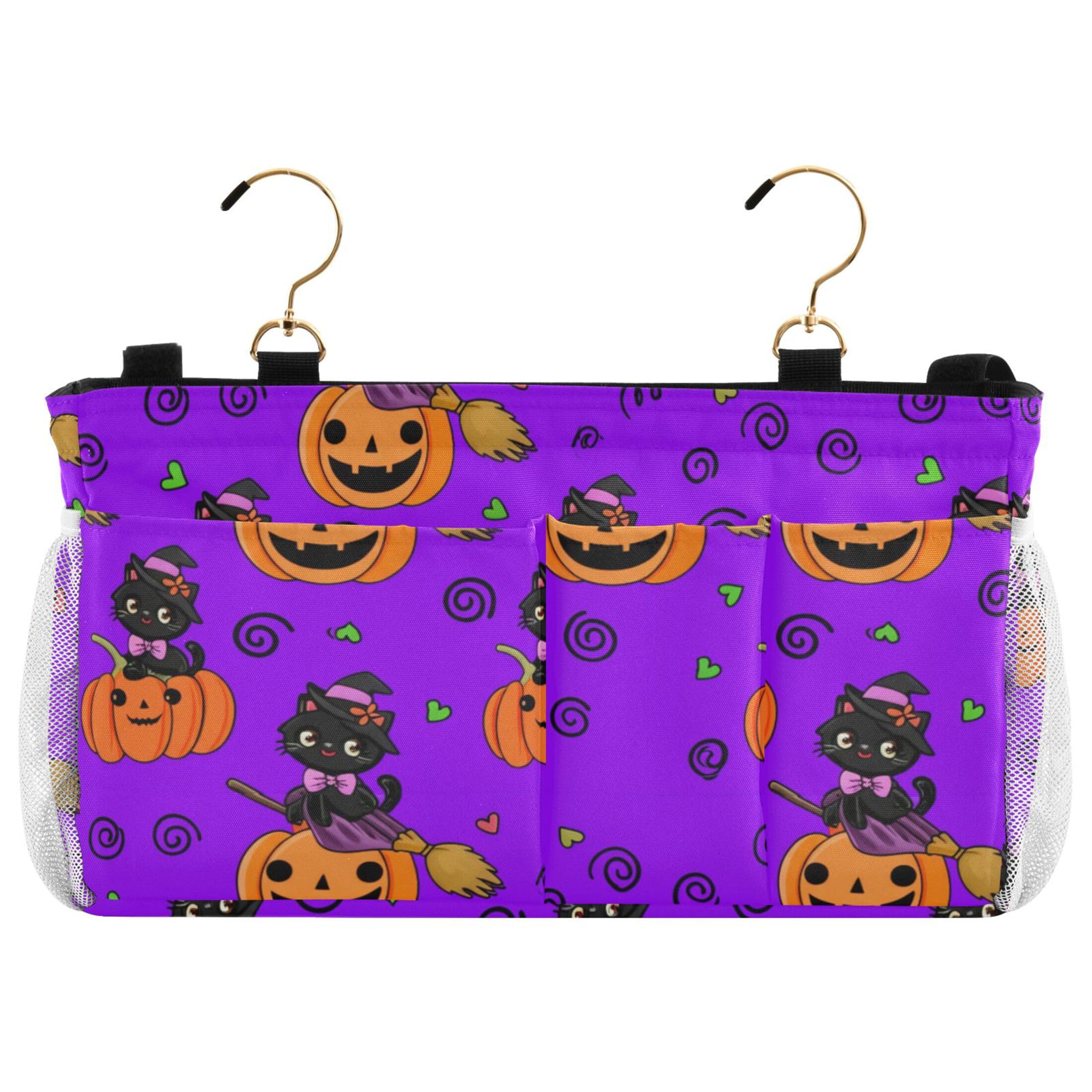 Burbuja Cat Sitting on Pumpkins Bedside Caddy Hanging Storage Organizer with 2 Straps and Hooks for Home College Dorm Bunk Bed Hospital Bed Crib