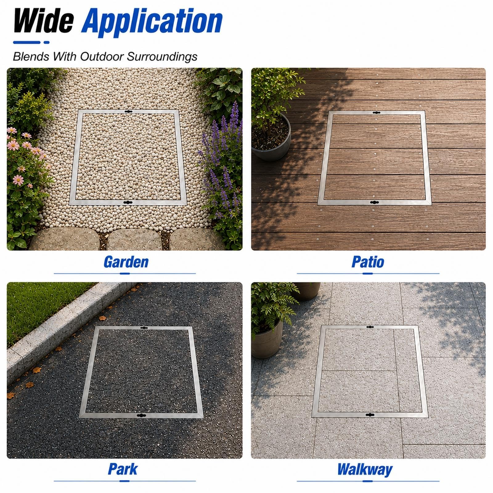 Copertura Pozzetto Coperchio E Telaio Per Pozzetto A Incasso In Acciaio | Coperchio per pozzetto di raccolta acque reflue a filo per vialetto/marciapiede/patio, elevata capacità di carico