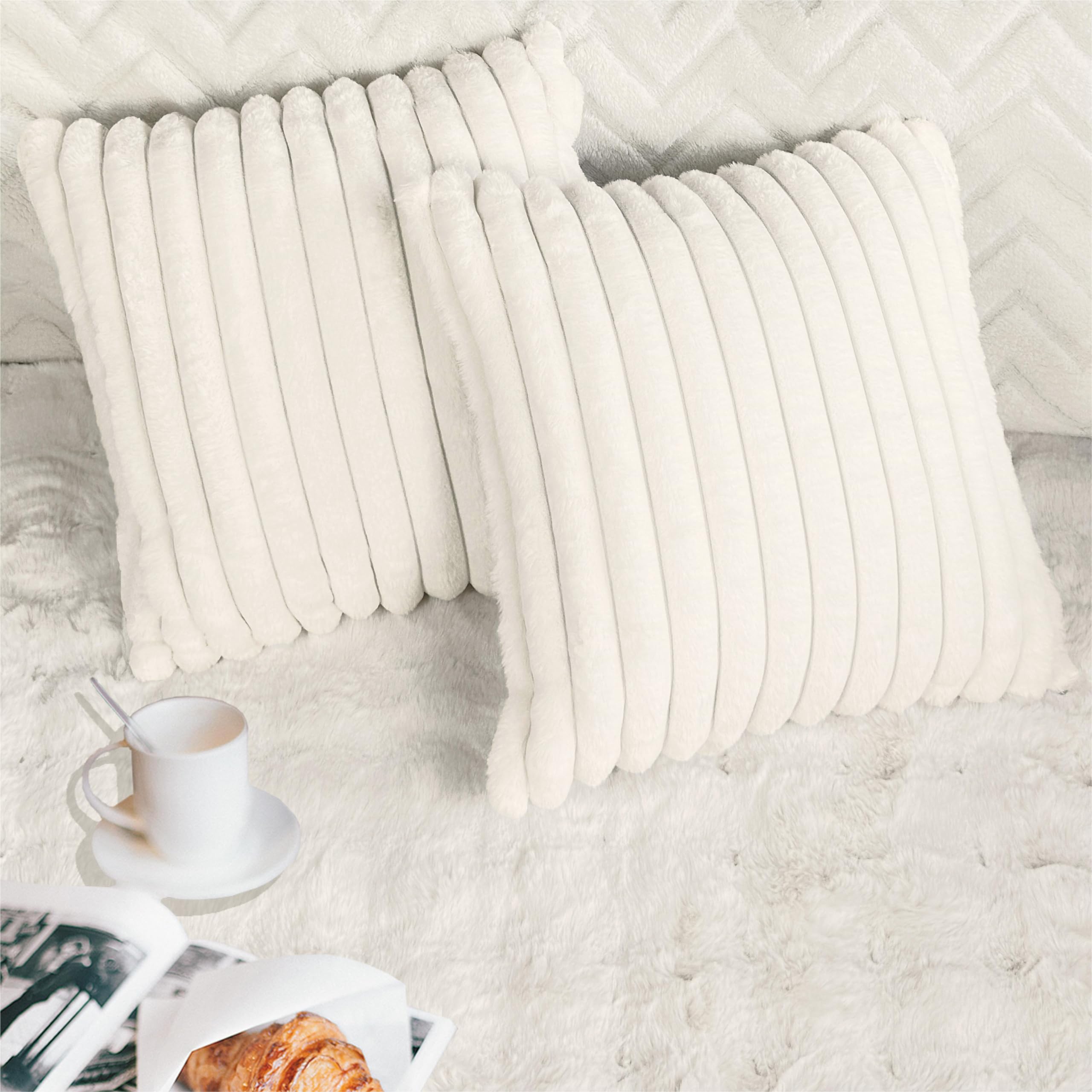 2 Pack 18x18 Pillow Cover Velvet Pillow Covers, Faux Fur Square Throw Pillow Covers for Living Room Decorations Throw Pillow Case, Throw Pillow Cover Cushion Cover for Sofa Bedroom Car, Cream White — image 1