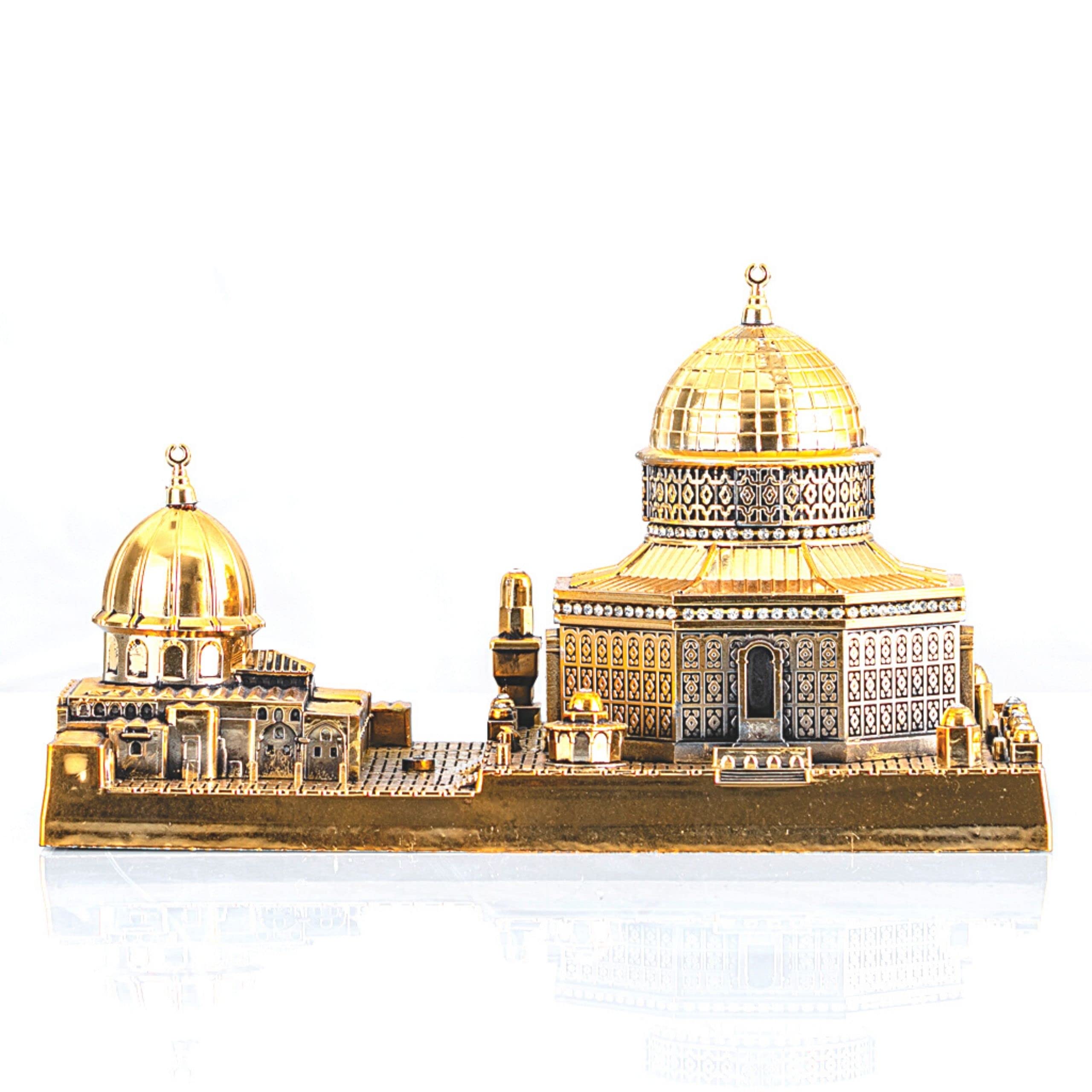 Modello In Miniatura Della Moschea Di Al-Aqsa – Decorazione Islamica In Metallo Dorato Per Collezione O Desktop