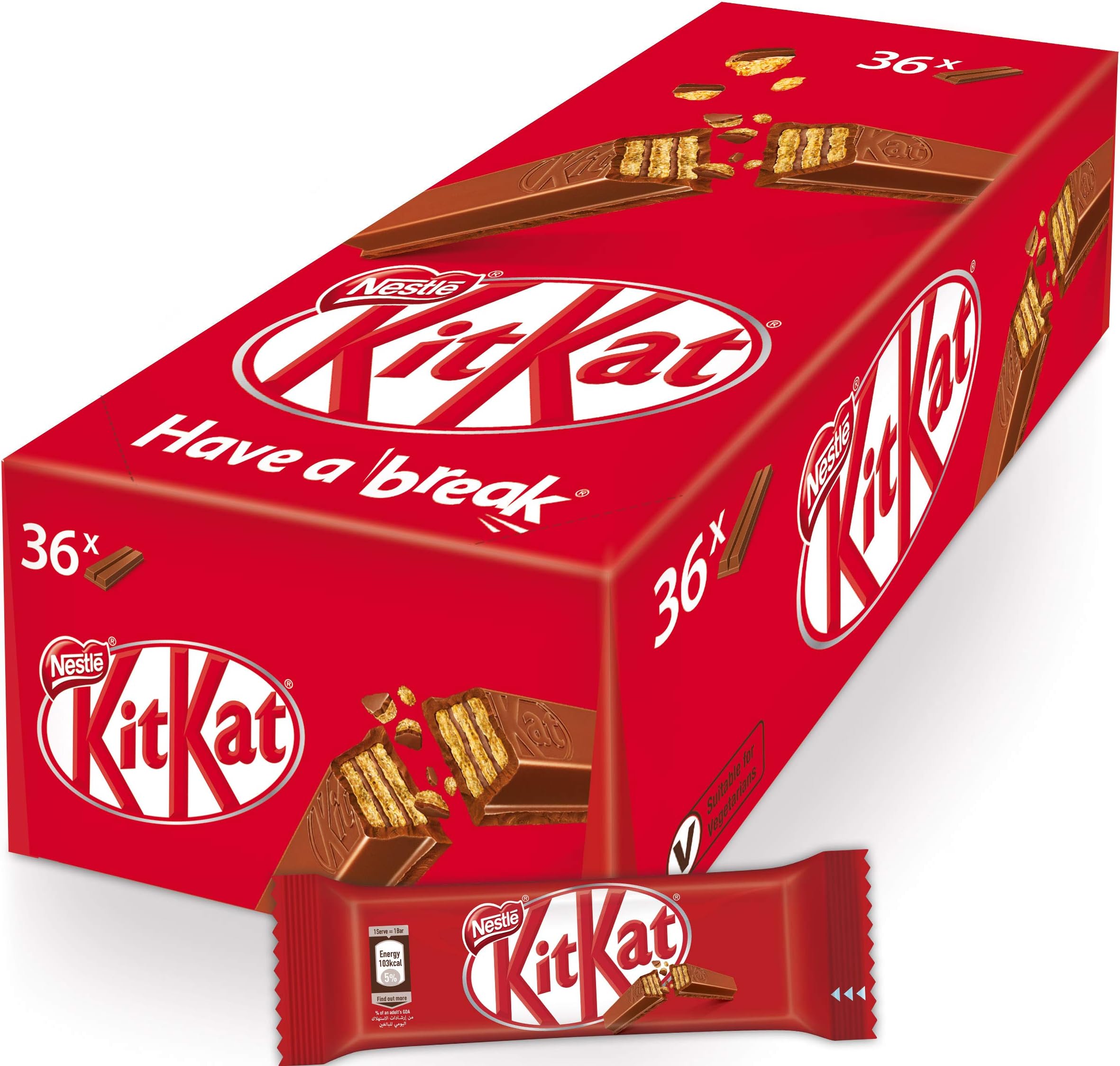 KITKAT 2 Finger Milk Chocolate Wafer 17.7 g, Pack of 36