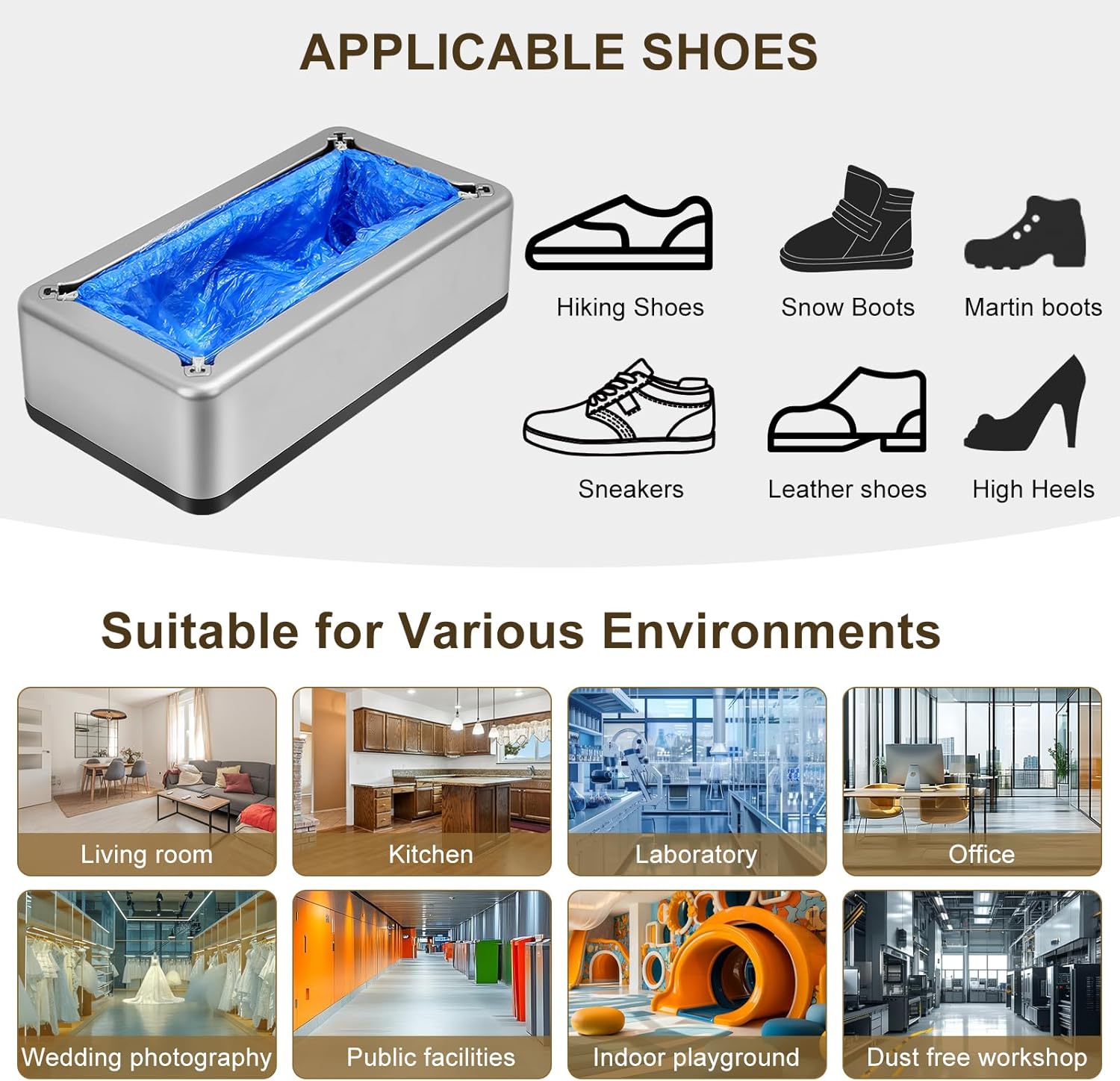 Automatic Shoe Cover Machine with 200 Disposable Shoe Covers Automatic Shoe Cover Machine for Home Use Disposable Non-slip Waterproof Shoe Covers for Indoors, Offices, Factories (Silver)