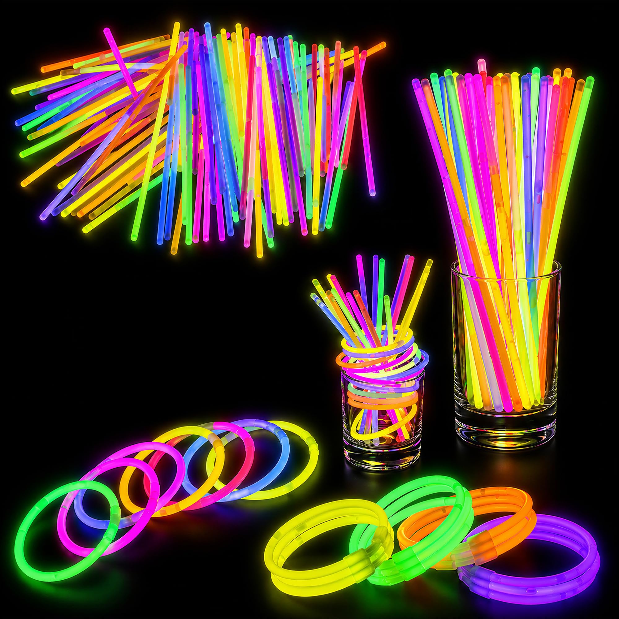 WedDecor Glow Sticks with Connectors, 1000 Pcs 8" Neon Glow Sticks for Adults, Glow Bracelets & Necklaces Party Pack Supplies for Halloween, Wedding and Event Decorations โ image 1