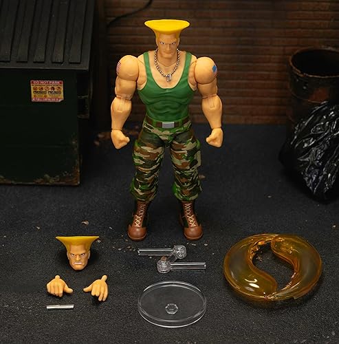 Miniatura 5 de Jada Toys Street Fighter II Guile Figura de acción a escala 1:12, 6 pulgadas de alto, cabezas intercambiables, manos y accesorios