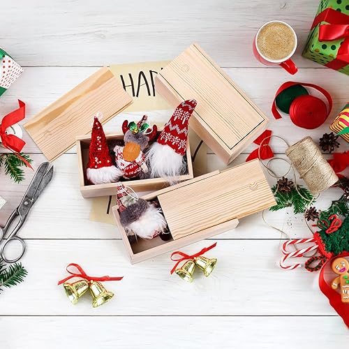 Miniatura 5 de yarlung Paquete de 4 cajas de almacenamiento de madera sin terminar con tapa deslizante, estuche de recuerdo vintage, caja de regalo pequeña para
