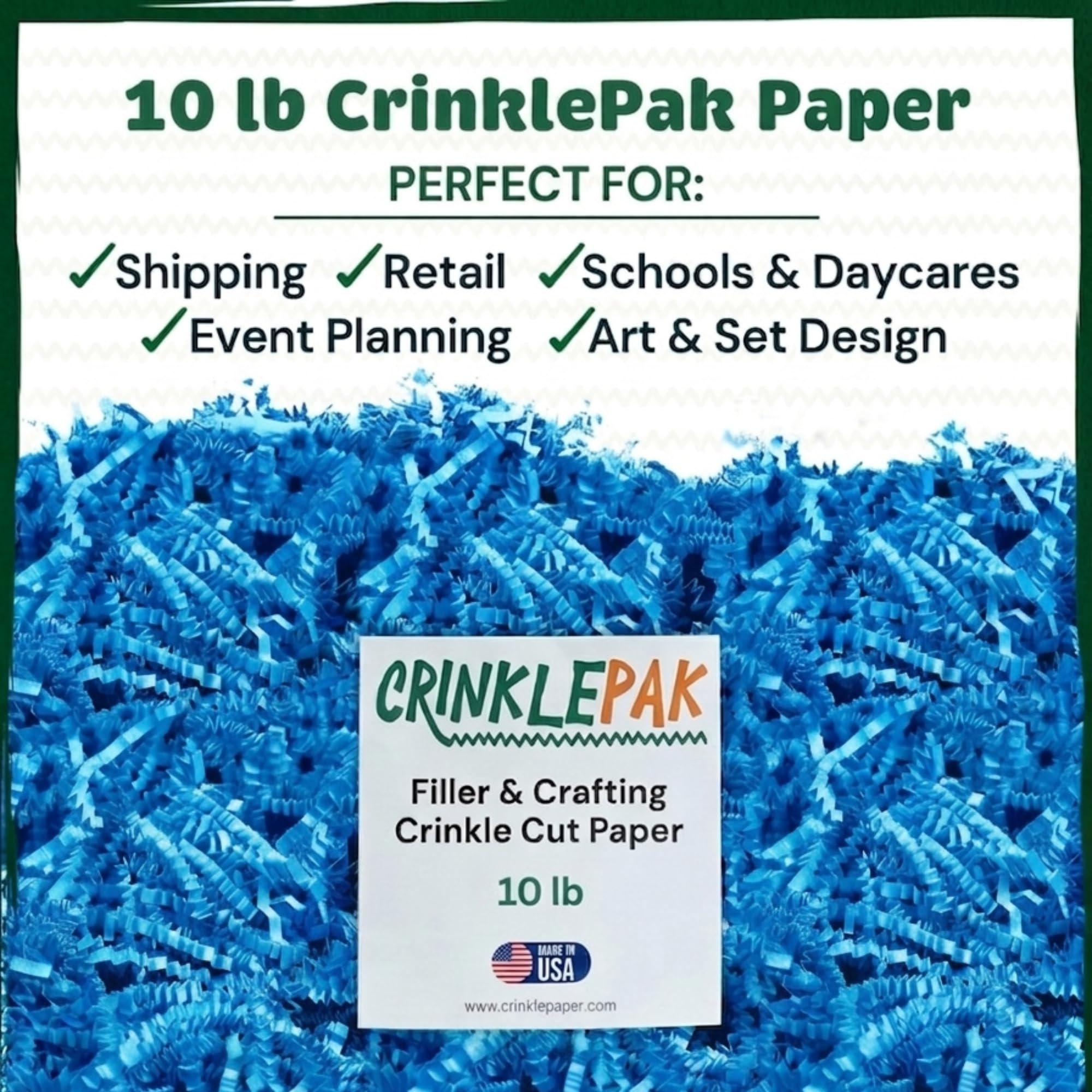 CrinklePak Wykonany w USA marszczony papier, wypełniacz do rozdrabniania, idealny do wysyłki paczek, pakowania prezentów, napełniania kosza i na wszystkie inne okazje, 4,5 kg (jasnoniebieski)