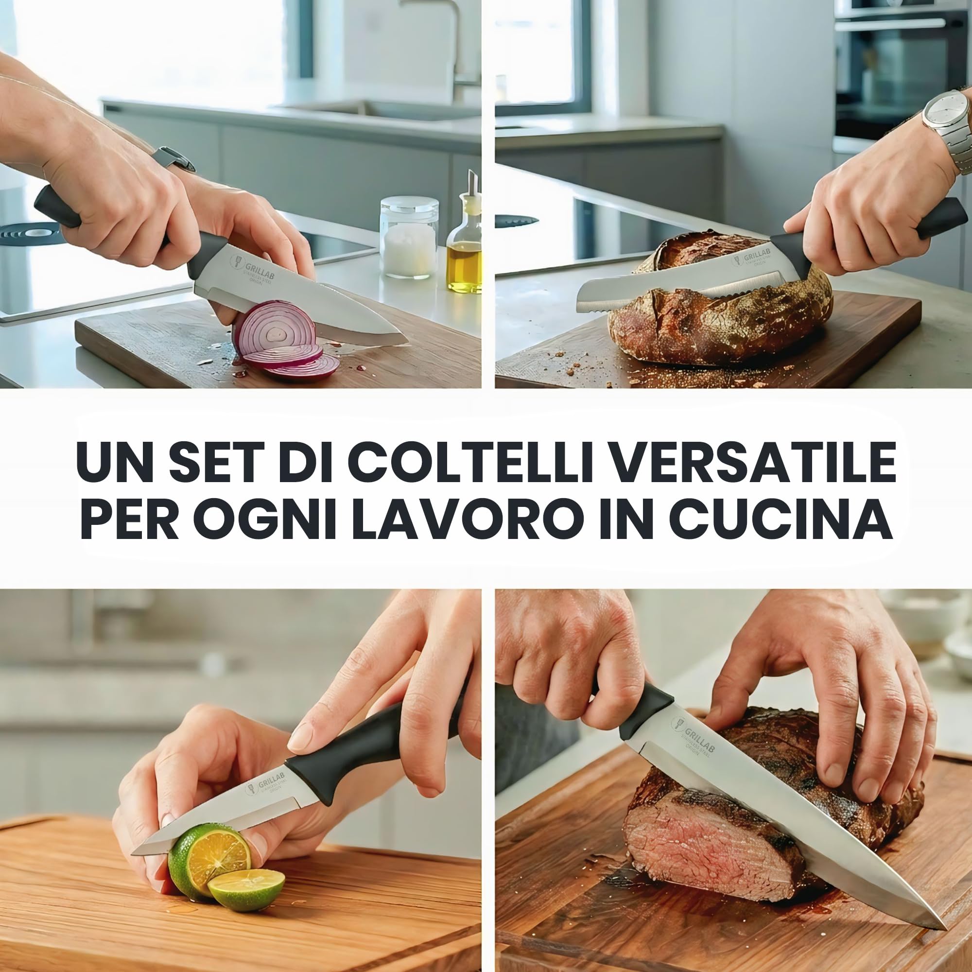 Coltelli da Cucina Professionale, 10 Pezzi in Acciaio Inox, Guaina Protettiva, Coltello Chef, Santoku, Pane, Affettare, Spelucchino per Carne e Verdure