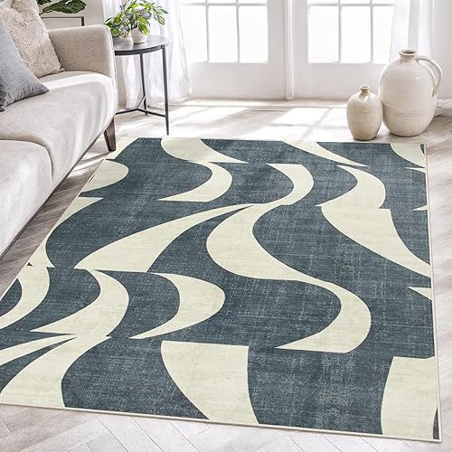 Miniatura 1 de Lahome Alfombra abstracta de 5 x 7 pies, suave, de pelo bajo, antideslizante, para oficina, con remolino retro, para interiores, lavable para
